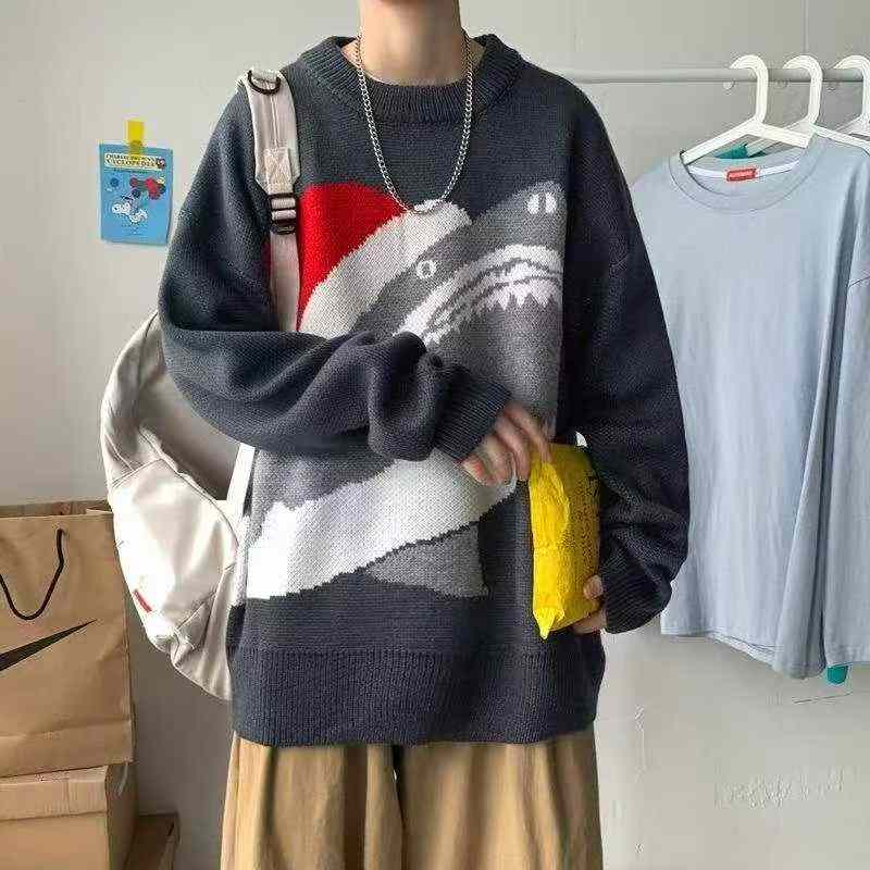 Men's Retro Cartoon Jacquard Crew Neck Pullover Sweater Fall Winter 1780 Pcs - Image 1