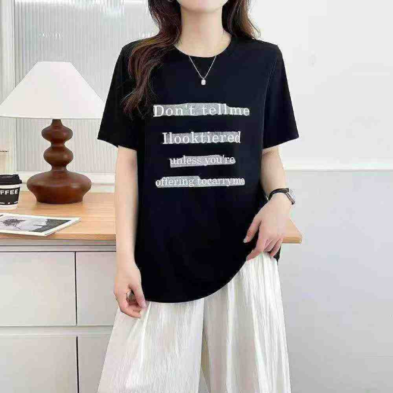 1500 Piezas de Camisetas Holgadas de Manga Corta con Estampado de Letras para Mujer - Image 1
