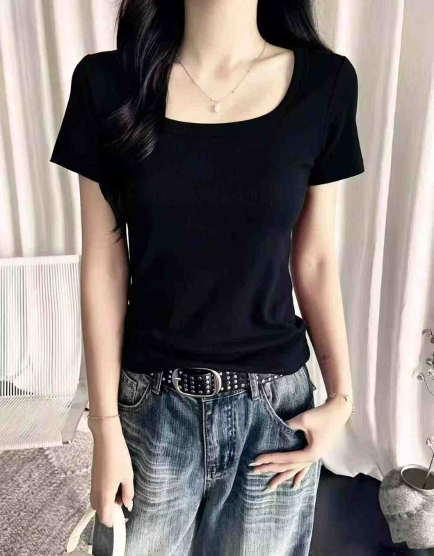 570 Keping 26 Model Baharu T-shirt Kapas Asas Leher U Bahu Piawai - Image 1