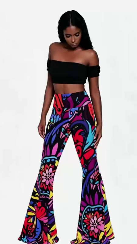 About 800 Pieces European American Printed Slim Flared Pants Clearance - Image 1