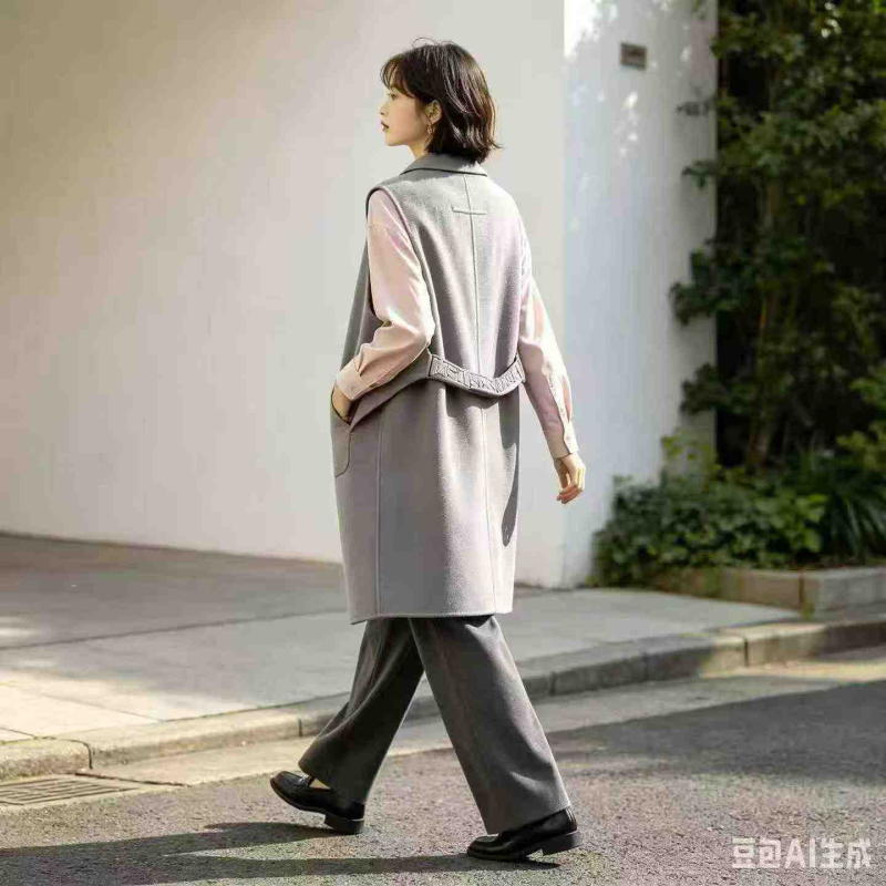 Gilet long en laine bleu Weiven à ceinture brodée, environ 560 pièces - Image 1