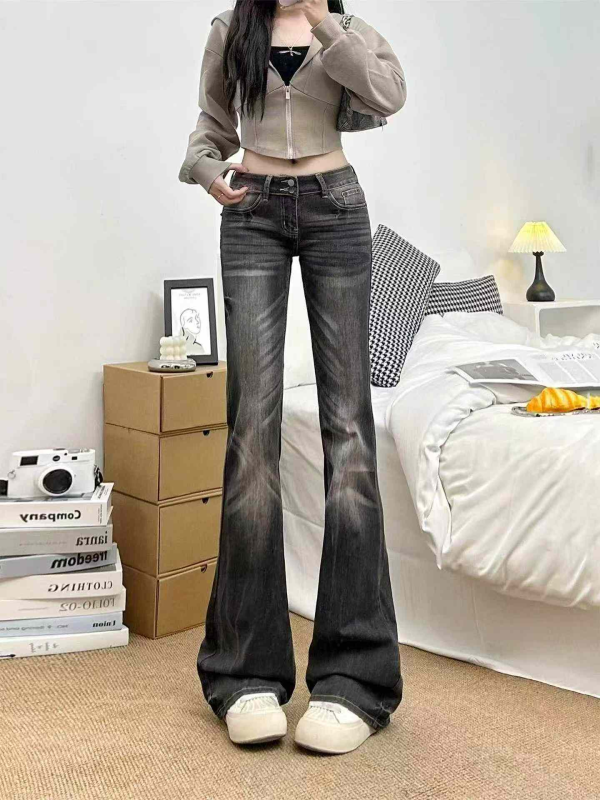 Nouveaux jeans évasés printemps-été en coton délavé style rétro à haute extensibilité, environ 260 pièces - Image 1
