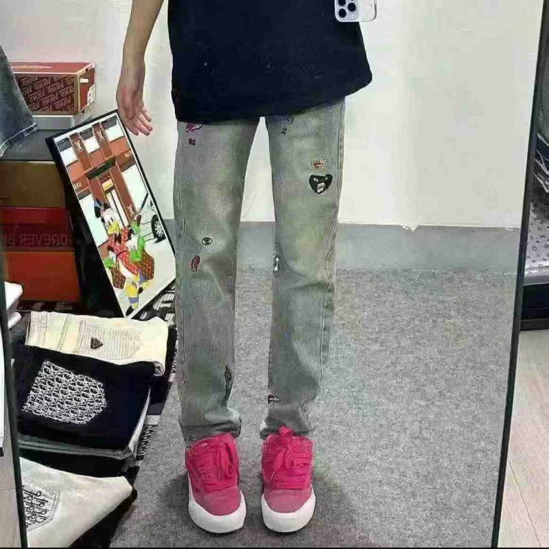 Sekitar 500 Potong Celana Jeans Lurus Musim Panas Pria Bermotif Bordir Model Slim Stretch Elastis - Image 1