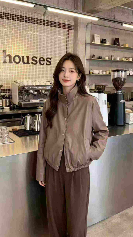 Jaket Pakaian Kerja Kulit Potong Pendek Wanita Gaya Sweet Petite, 706 Helai - Image 1