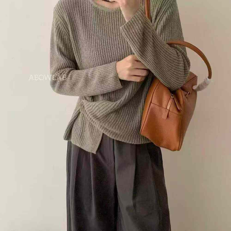 920 Piezas Jersey de Punto Pulóver Holgado de Cuello Redondo, Novedad Otoño-Invierno de Estilo Coreano con Dobladillo Irregular - Image 1