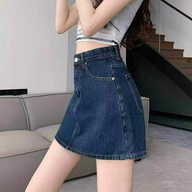 Summer New Retro Washed Cotton Dark Blue Denim Skort, Size S-4XL, 2177 Pieces - Image 1