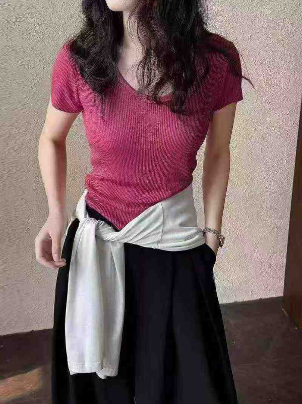 Summer New Simple Solid Ice Silk Knit Short Sleeve T-shirt, About 1000 Pieces - Image 1