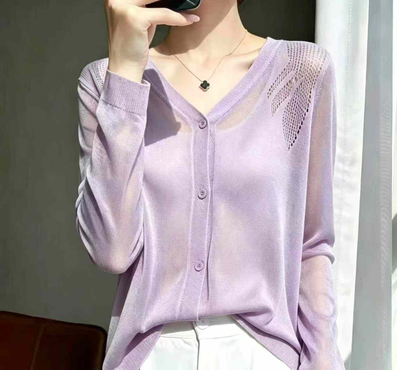 ۲۱۰۰ عدد کاردیگان بافتنی ابریشم یخی نازک لش بهاری و تابستانی - Image 1