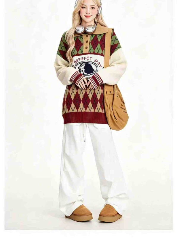 Sweta Pulover Mpya ya Majira ya Vuli na Majira ya Baridi, Iliyolegea, yenye Muundo wa Jacquard, Kola ya Polo, Mtindo wa Preppy, Vipimo M-2XL, Vipande 1150 - Image 1