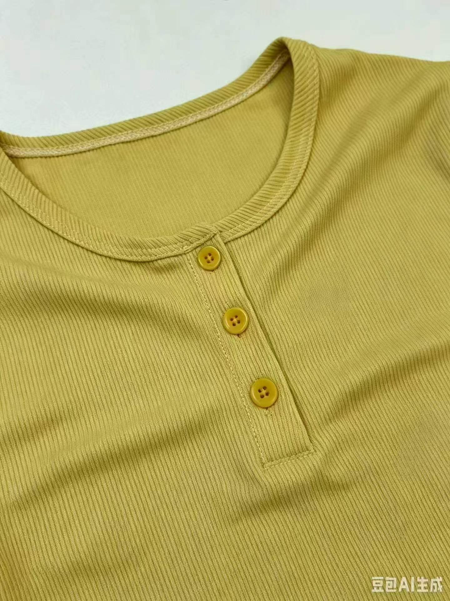 Fashion Niche Half Placket Button Women's Short Sleeve T-shirt 360 Pcs Single Color S-L Individually Packed - Image 3