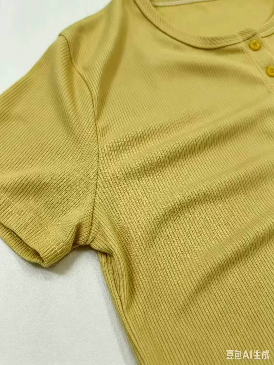 Fashion Niche Half Placket Button Women's Short Sleeve T-shirt 360 Pcs Single Color S-L Individually Packed - Image 4