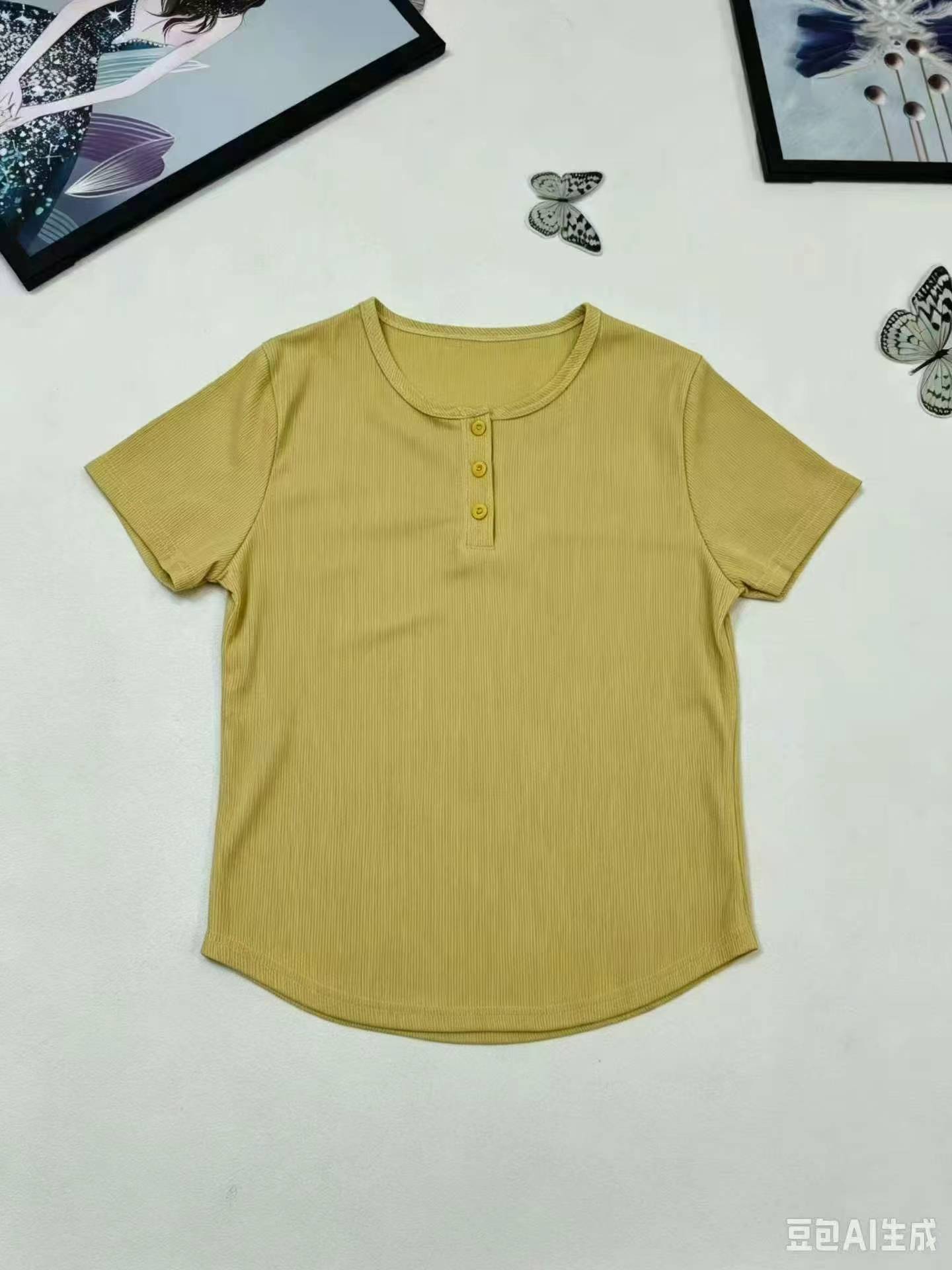 Fashion Niche Half Placket Button Women's Short Sleeve T-shirt 360 Pcs Single Color S-L Individually Packed - Image 6