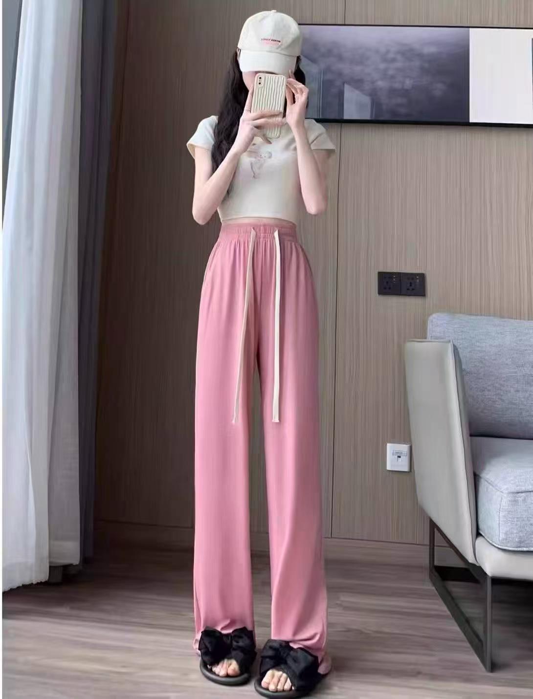 Fashion Casual Simple Drawstring Ice Silk Straight Pants, About 800 Pieces - Image 2
