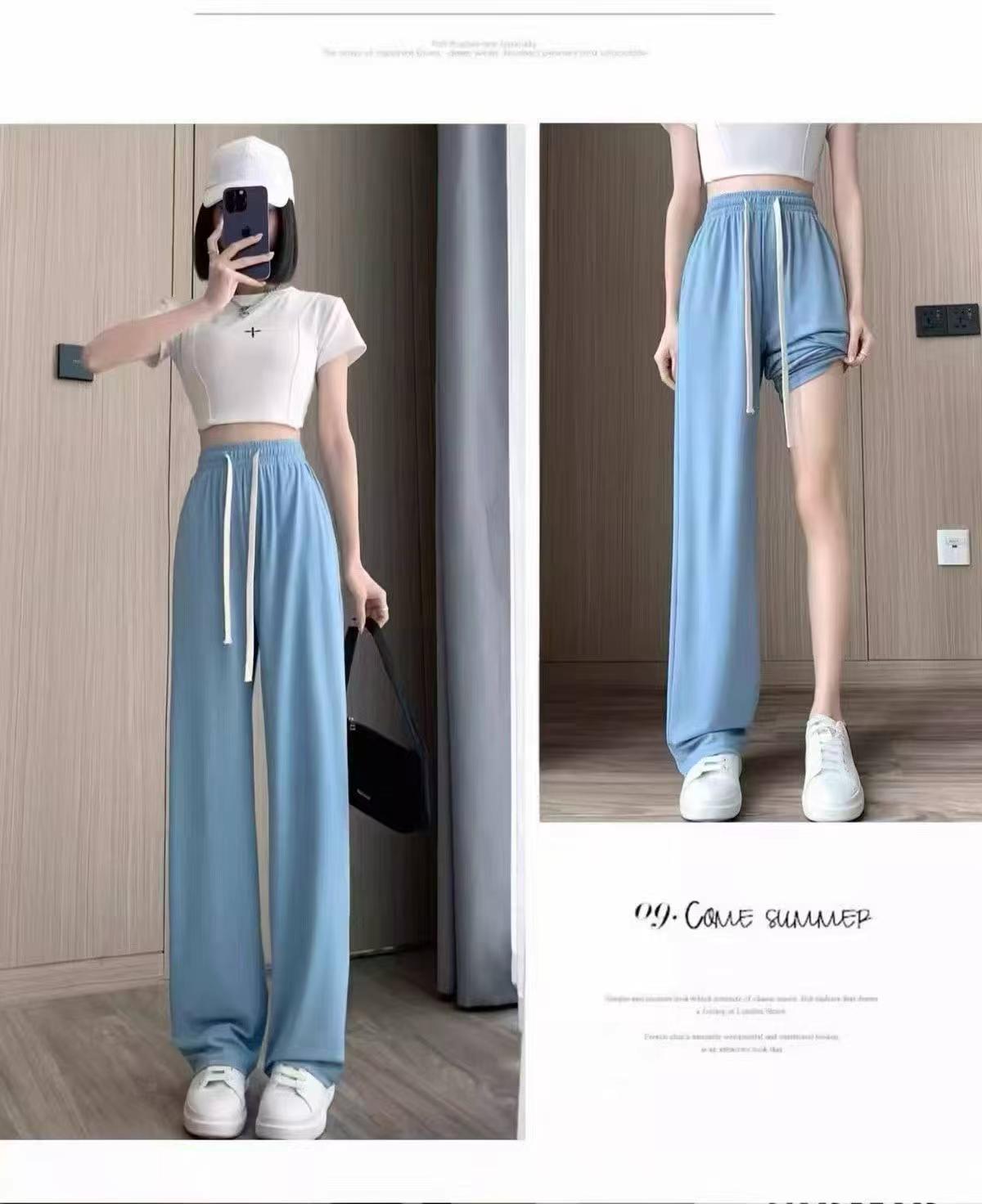 Fashion Casual Simple Drawstring Ice Silk Straight Pants, About 800 Pieces - Image 3