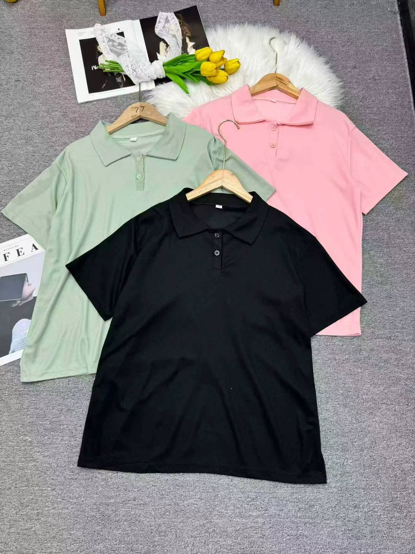 479件简约百搭短袖宽松Polo领上衣 - Image 5