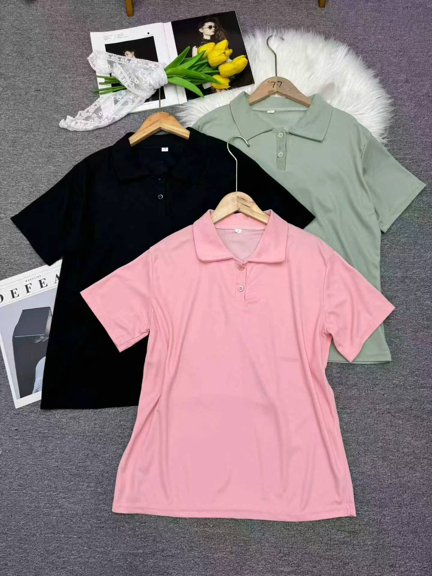 479件简约百搭短袖宽松Polo领上衣 - Image 7