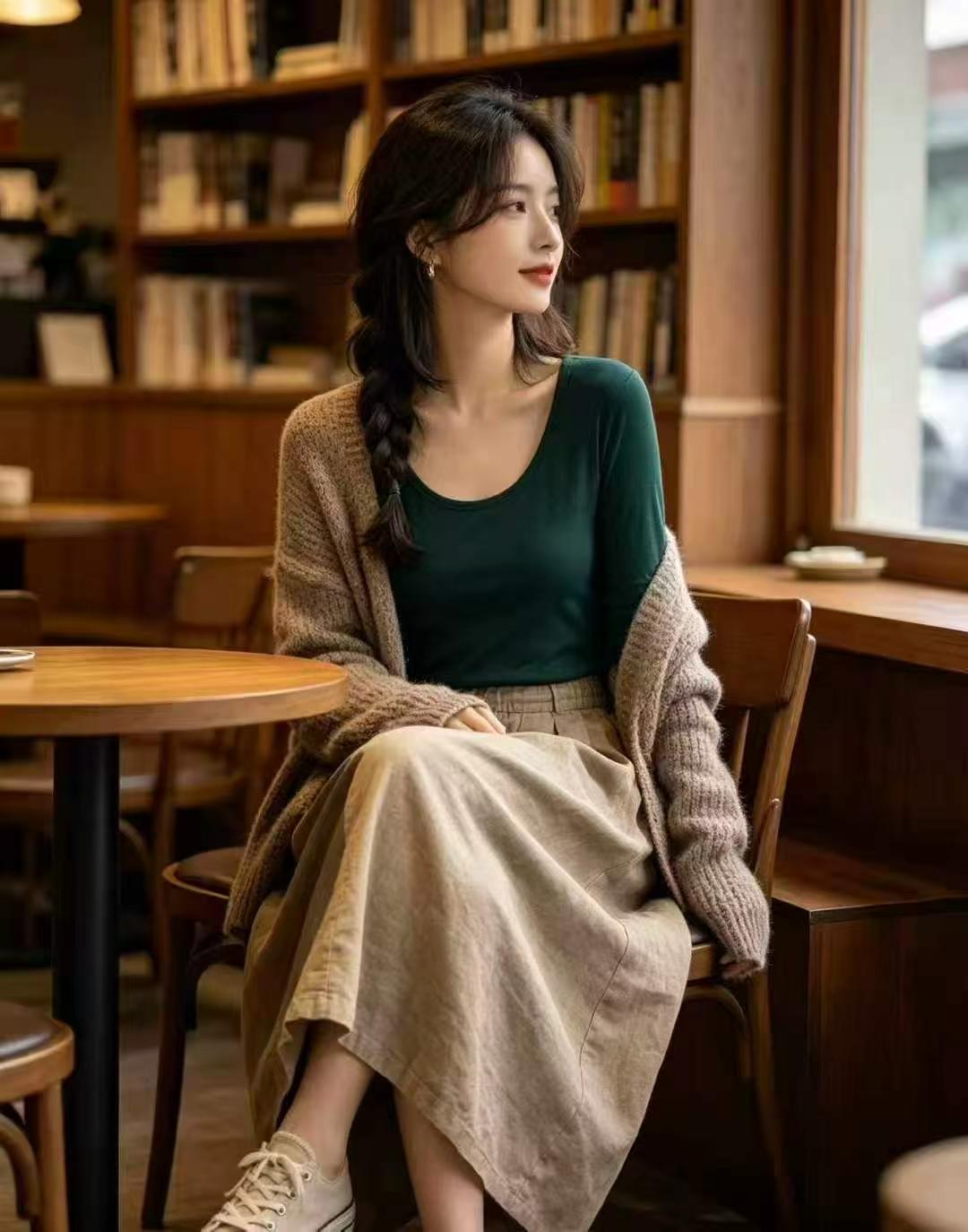 About 680pcs Women's Simple Solid Long Sleeve Base Tops - Image 2