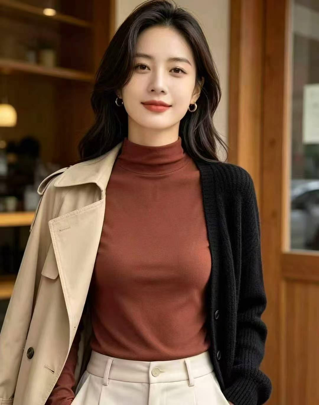 About 680pcs Women's Simple Solid Long Sleeve Base Tops - Image 4