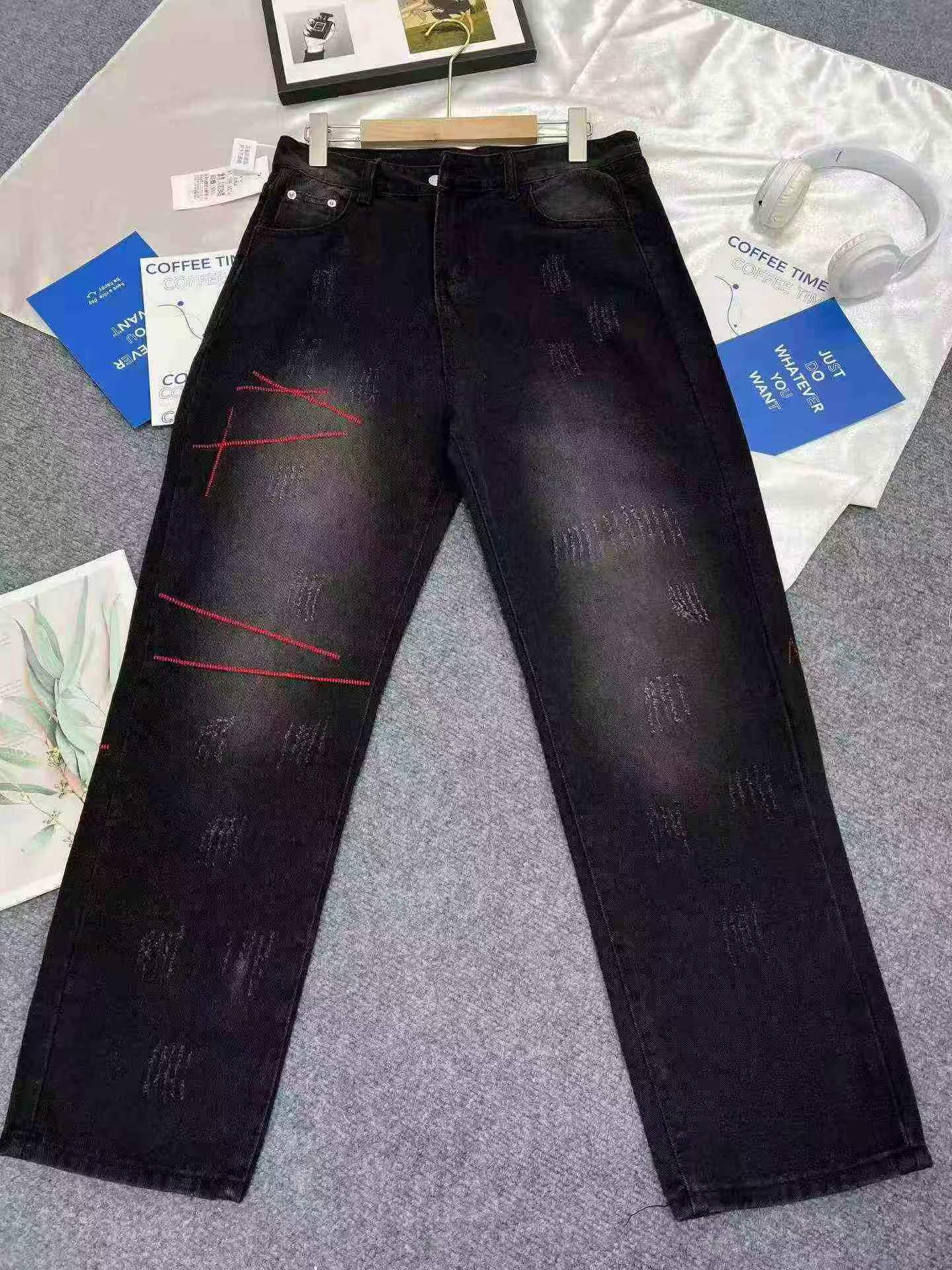 Seluar Jeans Lelaki Sulam Longgar Lurus Gaya Jalanan Bernuansa Amerika 350 Helai - Image 5