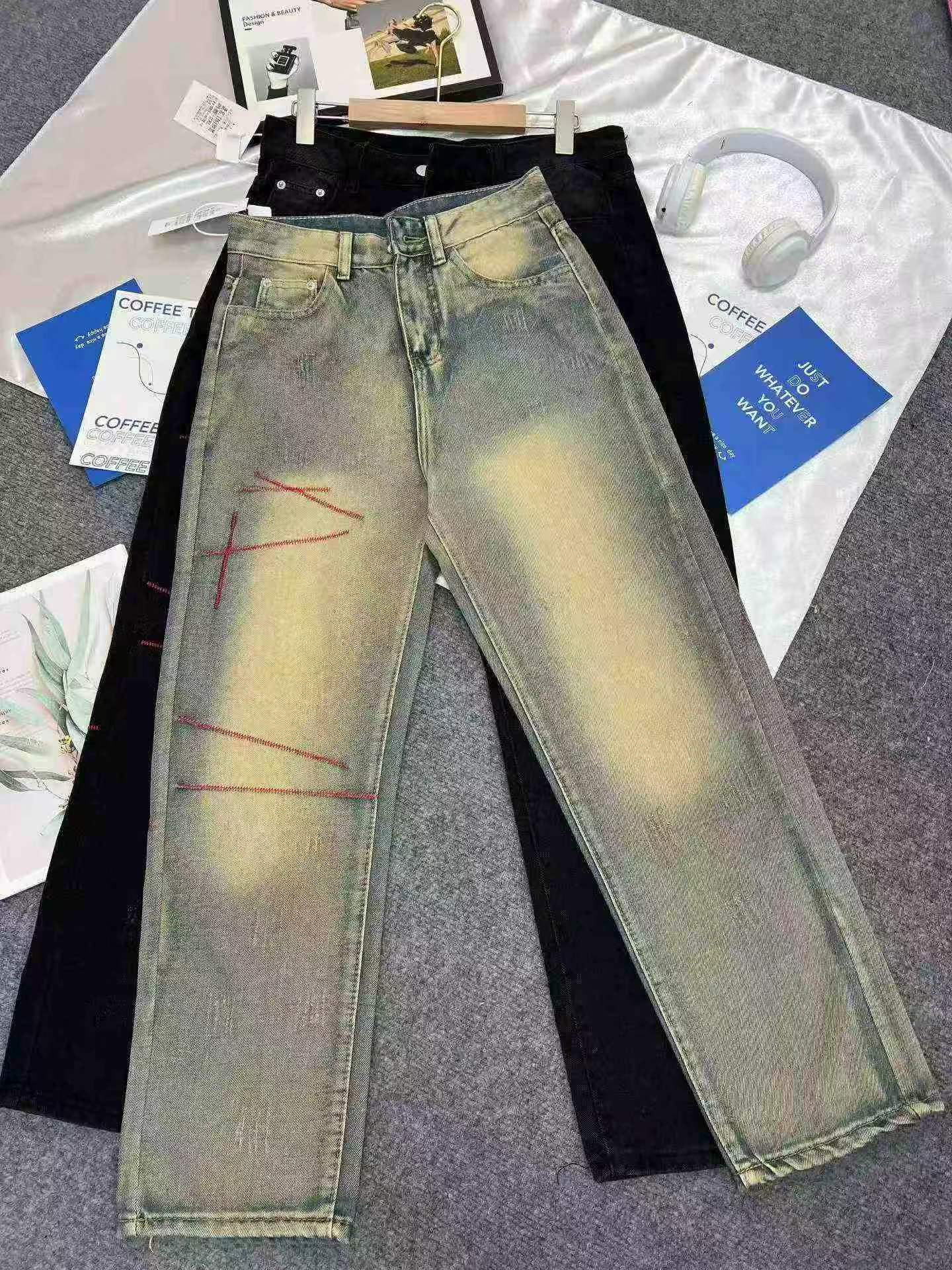 Seluar Jeans Lelaki Sulam Longgar Lurus Gaya Jalanan Bernuansa Amerika 350 Helai - Image 6