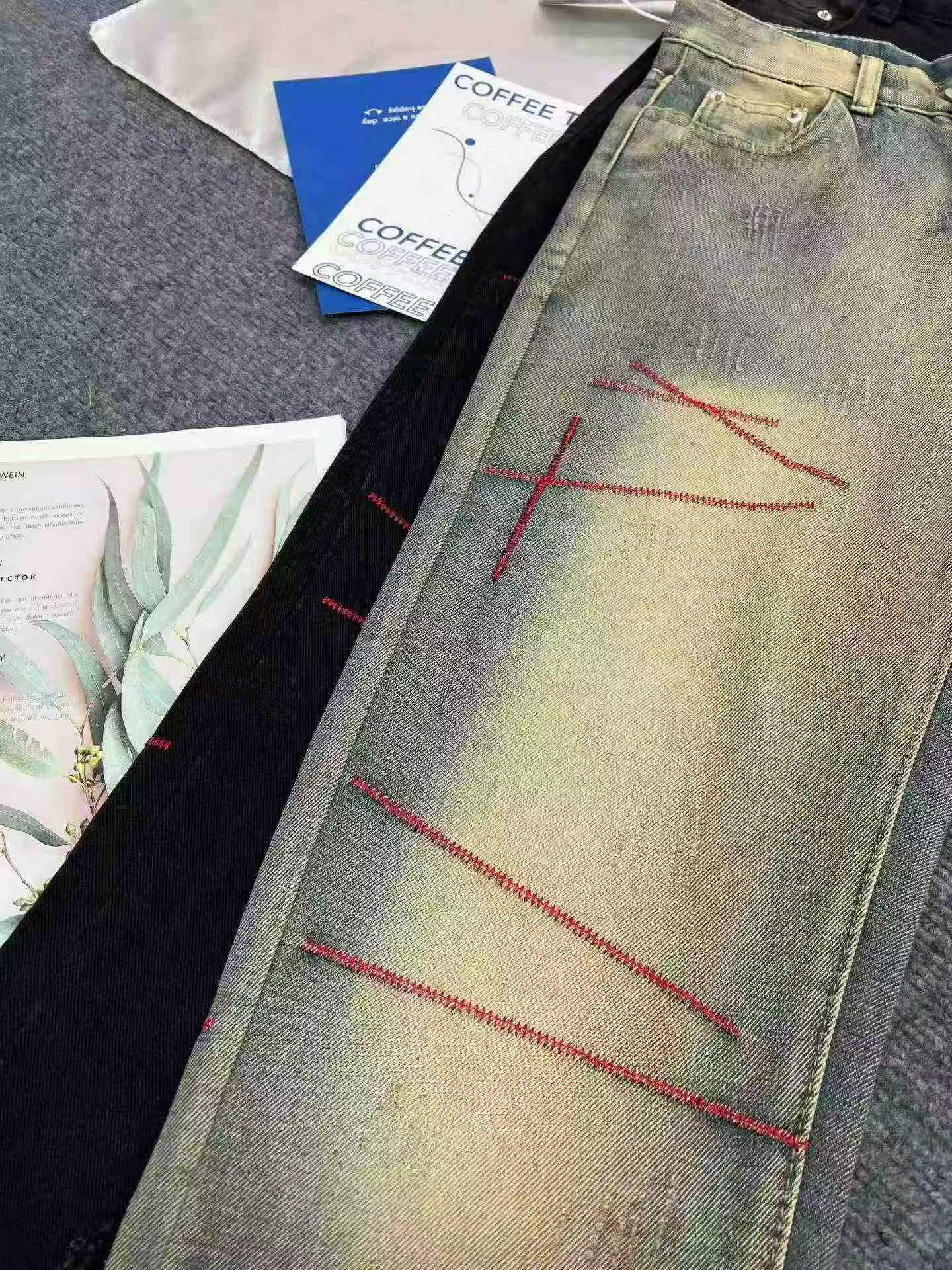 Seluar Jeans Lelaki Sulam Longgar Lurus Gaya Jalanan Bernuansa Amerika 350 Helai - Image 7