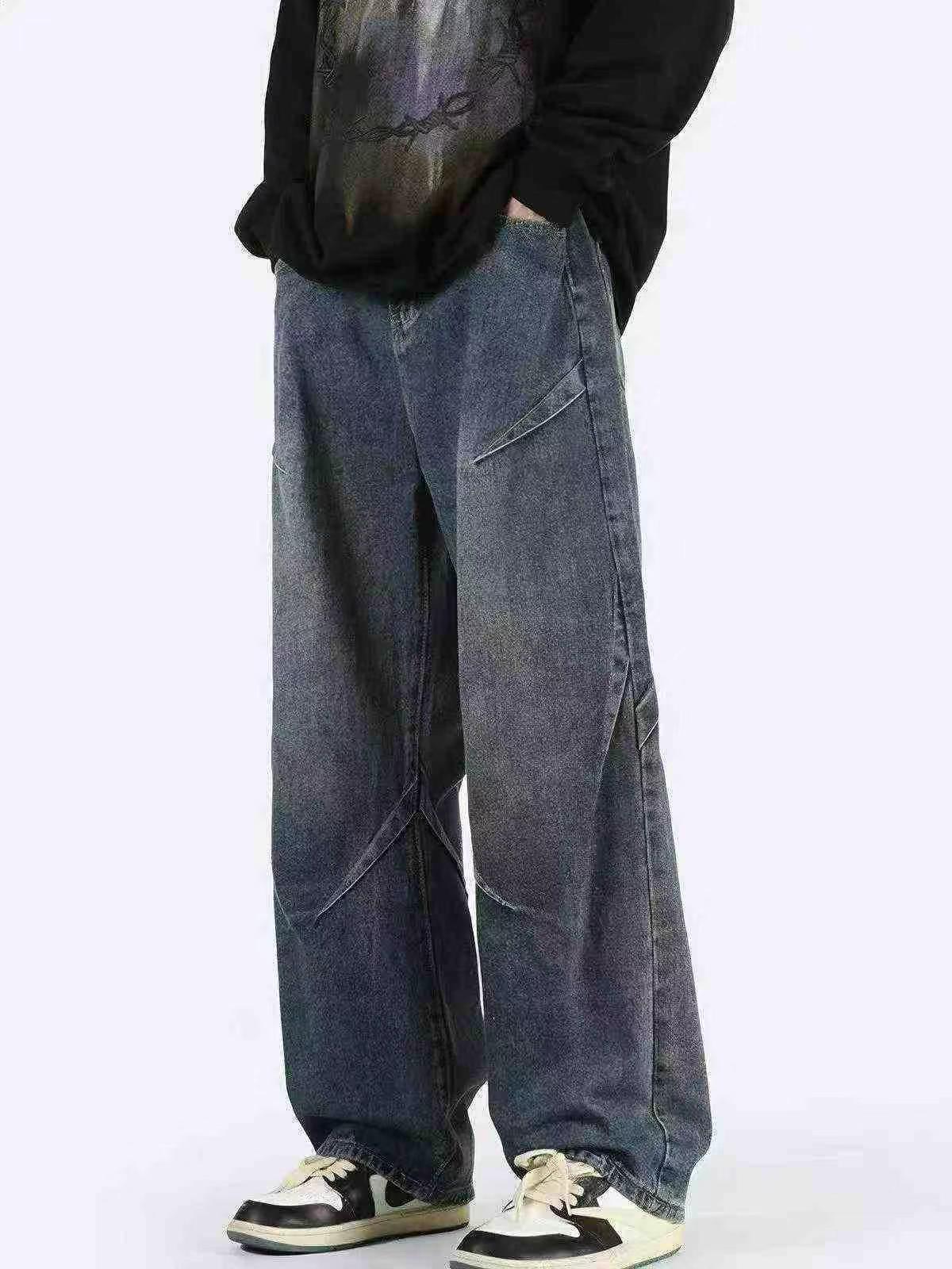 Seluar Jeans Denim Kedut Lelaki Longgar Kaki Lebar Gaya Jalanan Amerika 240 Helai - Image 2