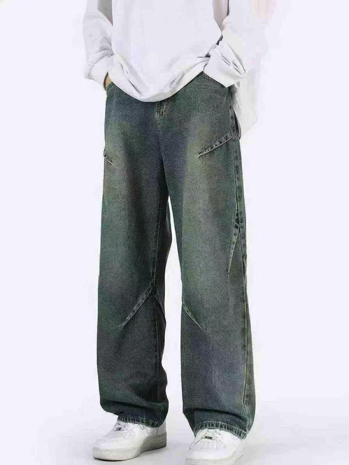 Seluar Jeans Denim Kedut Lelaki Longgar Kaki Lebar Gaya Jalanan Amerika 240 Helai - Image 4