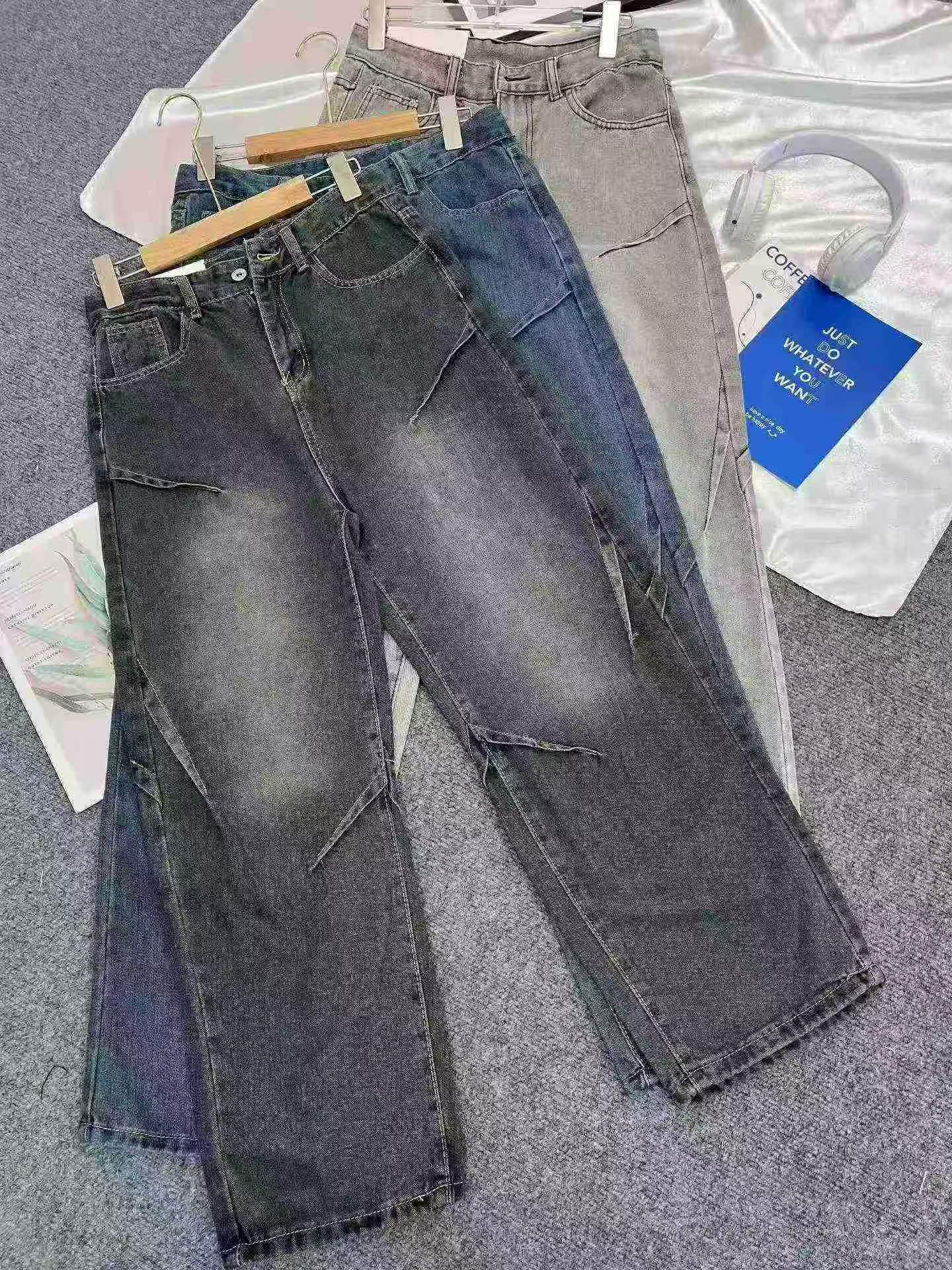 Seluar Jeans Denim Kedut Lelaki Longgar Kaki Lebar Gaya Jalanan Amerika 240 Helai - Image 5