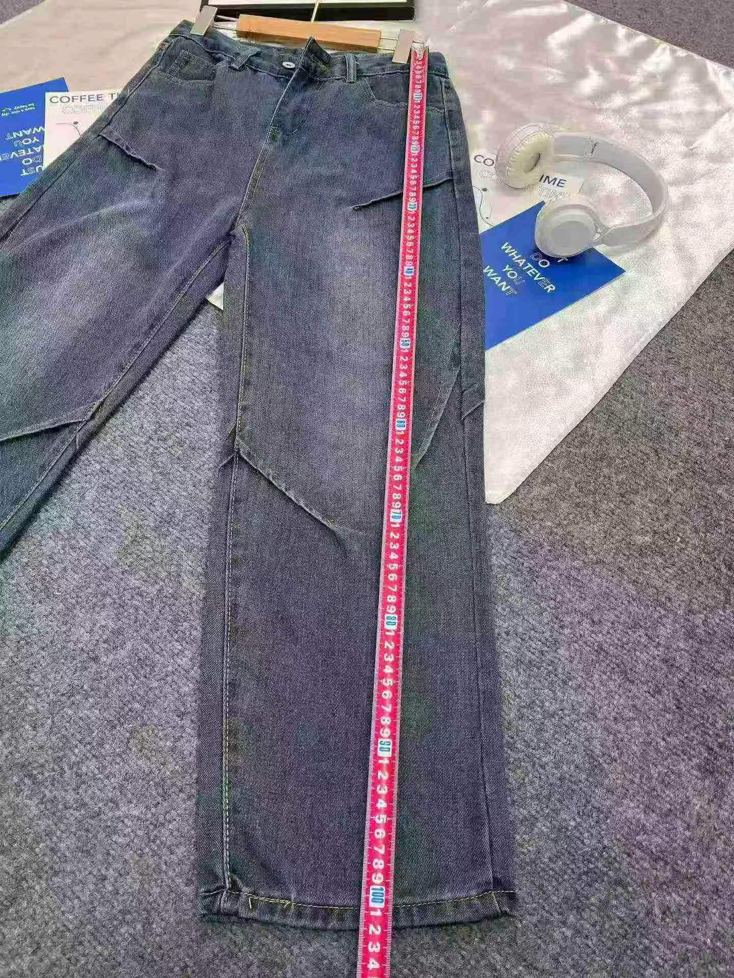 Seluar Jeans Denim Kedut Lelaki Longgar Kaki Lebar Gaya Jalanan Amerika 240 Helai - Image 9