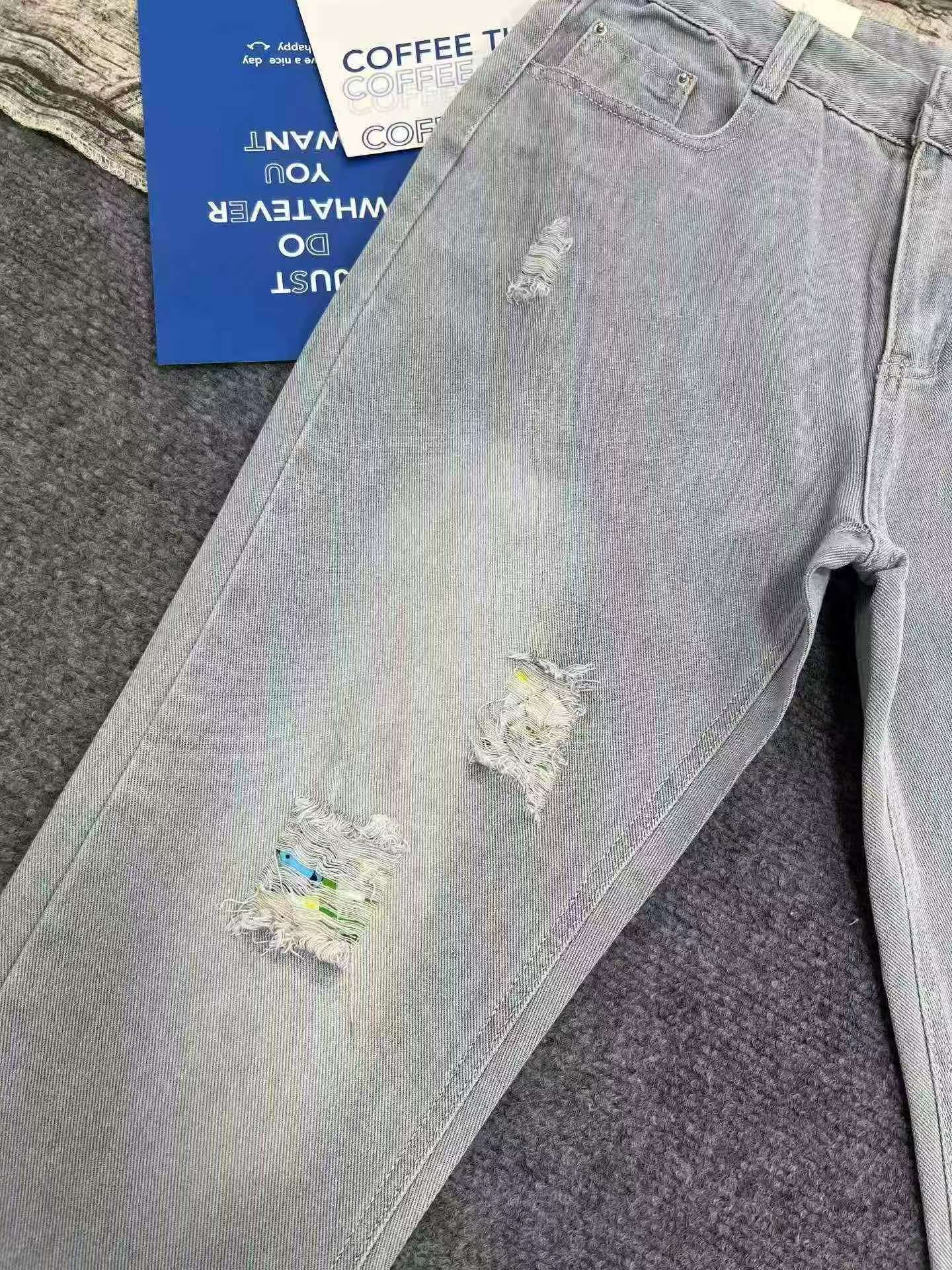 Calças Jeans Masculinas Rasgadas, Largas e Retas, com Estampa de Círculos em Azul Claro, 398 Peças, S a 3XL - Image 6