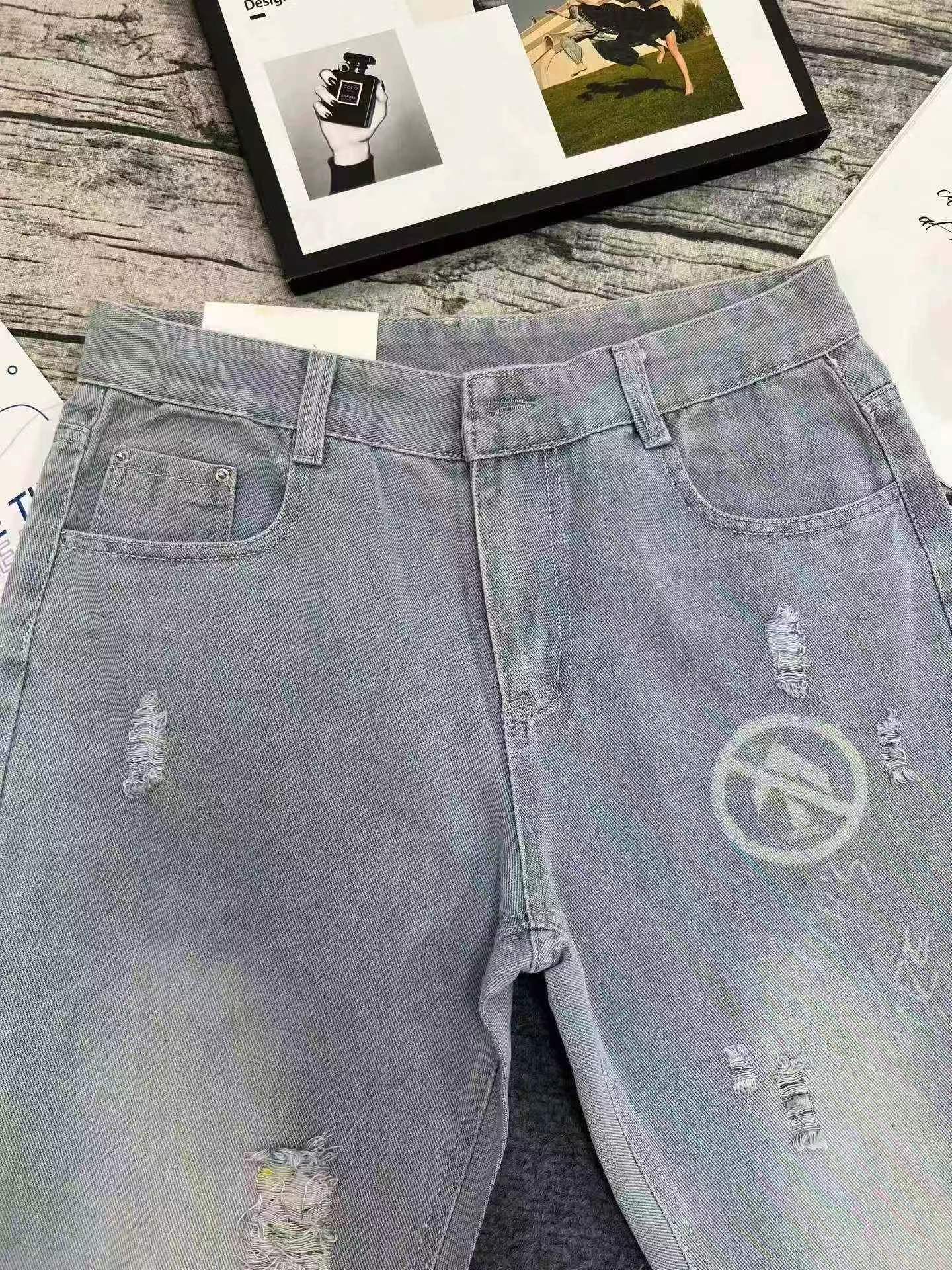 Calças Jeans Masculinas Rasgadas, Largas e Retas, com Estampa de Círculos em Azul Claro, 398 Peças, S a 3XL - Image 7