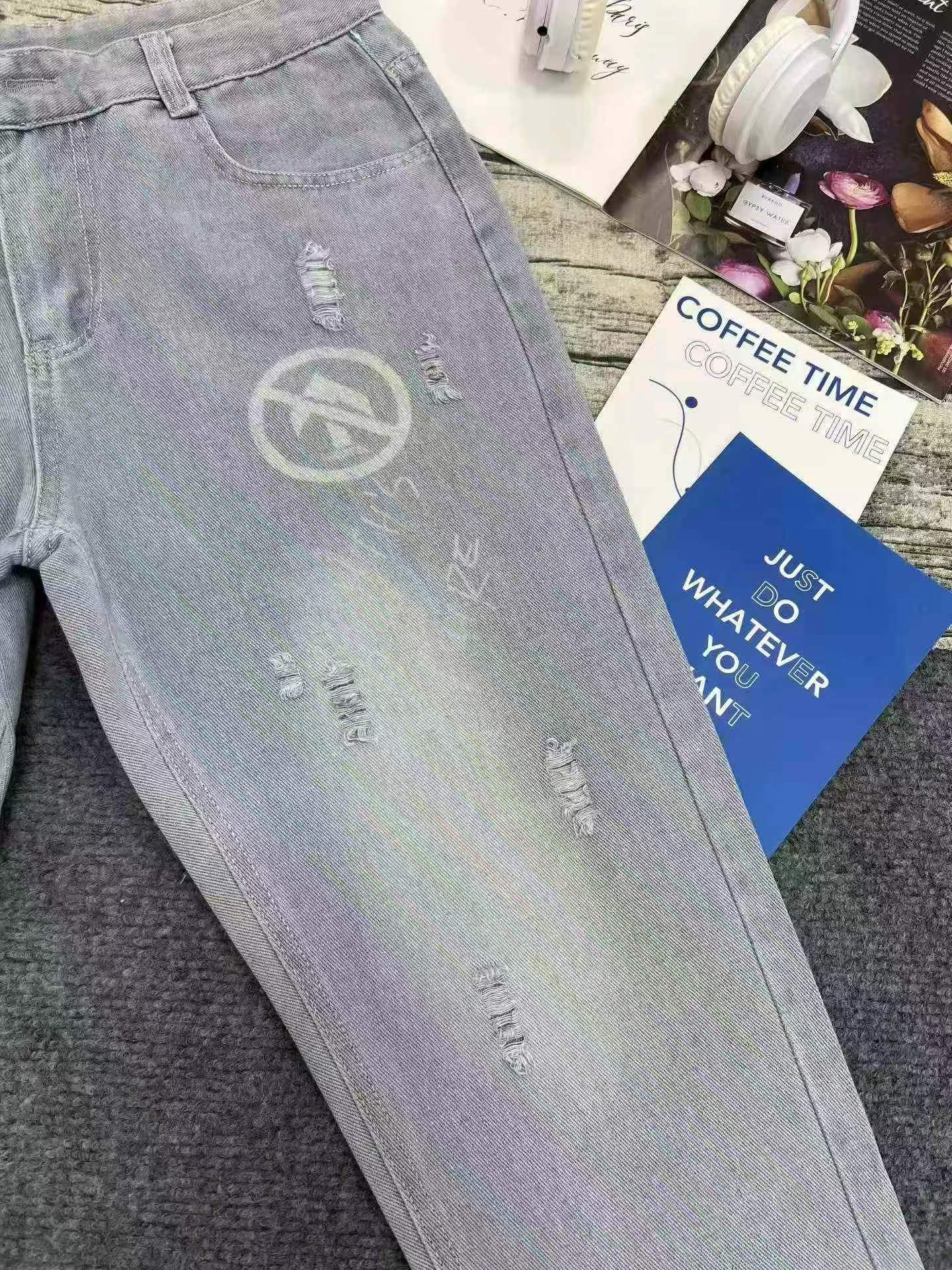 Calças Jeans Masculinas Rasgadas, Largas e Retas, com Estampa de Círculos em Azul Claro, 398 Peças, S a 3XL - Image 8