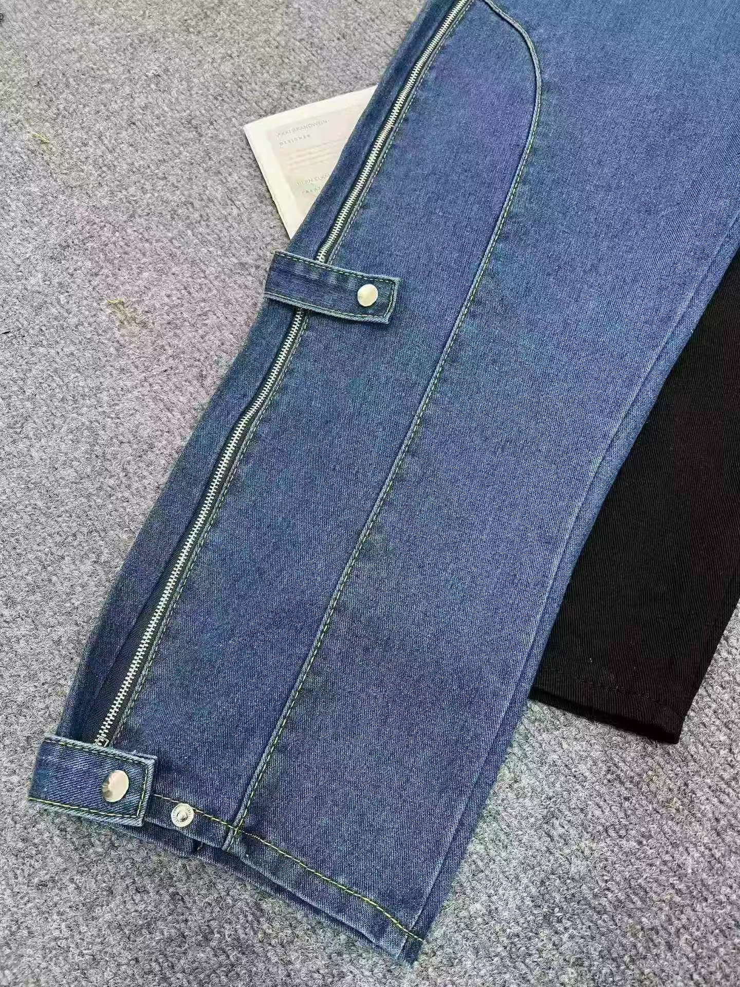 American High Street Men's Side Zipper Loose Wide Leg Denim Cargo Jeans 500PCS - Image 7