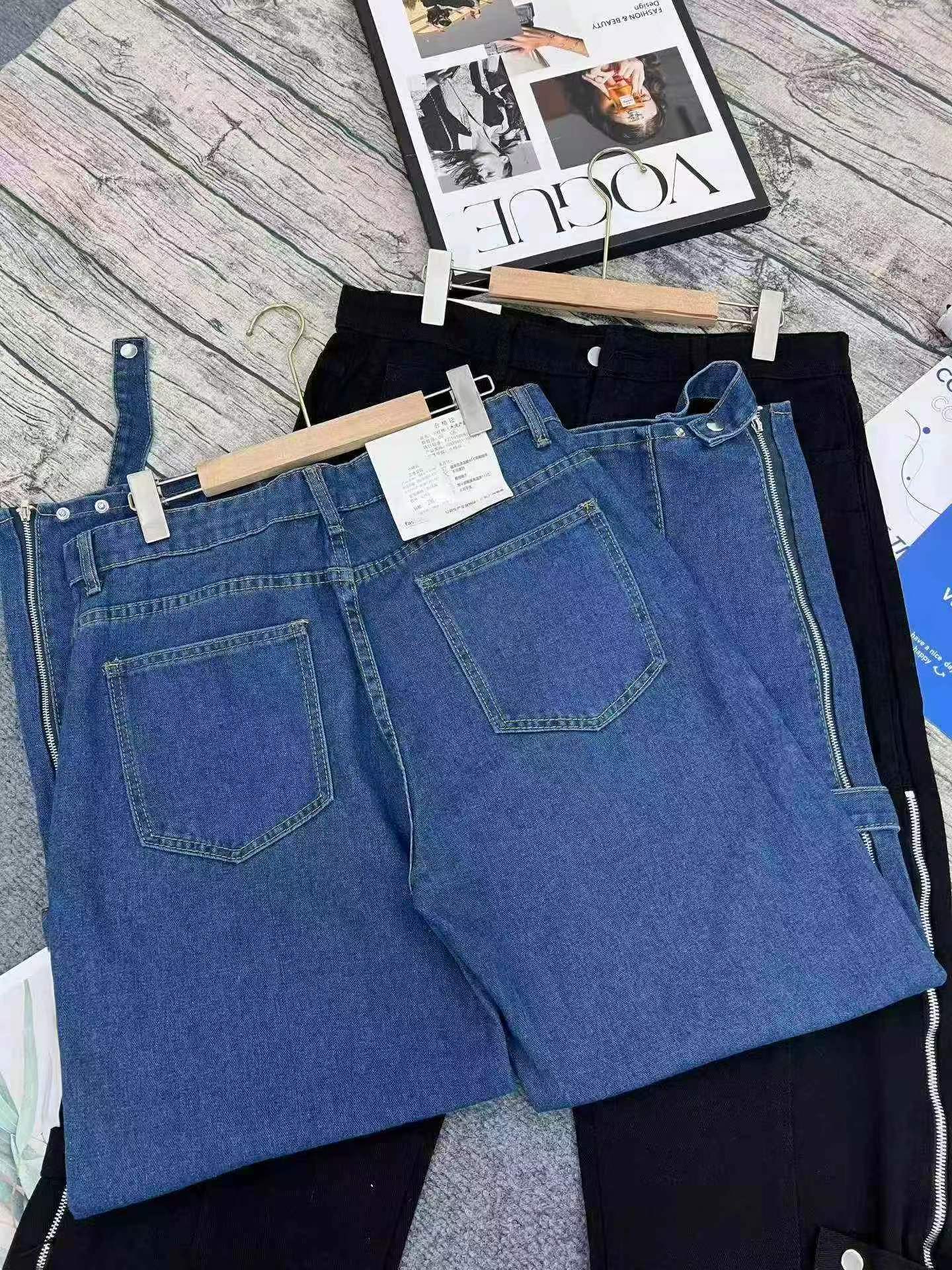 American High Street Men's Side Zipper Loose Wide Leg Denim Cargo Jeans 500PCS - Image 9
