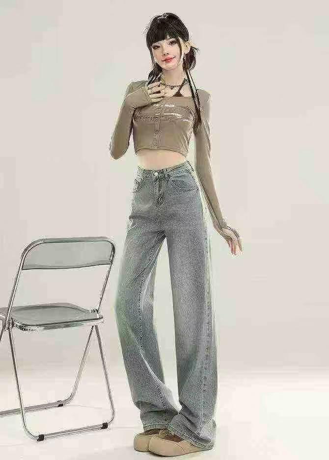 880 Helai Seluar Jeans Lurus Longgar Kaki Lebar Pinggang Tinggi Gaya Retro Jalanan Amerika - Image 8