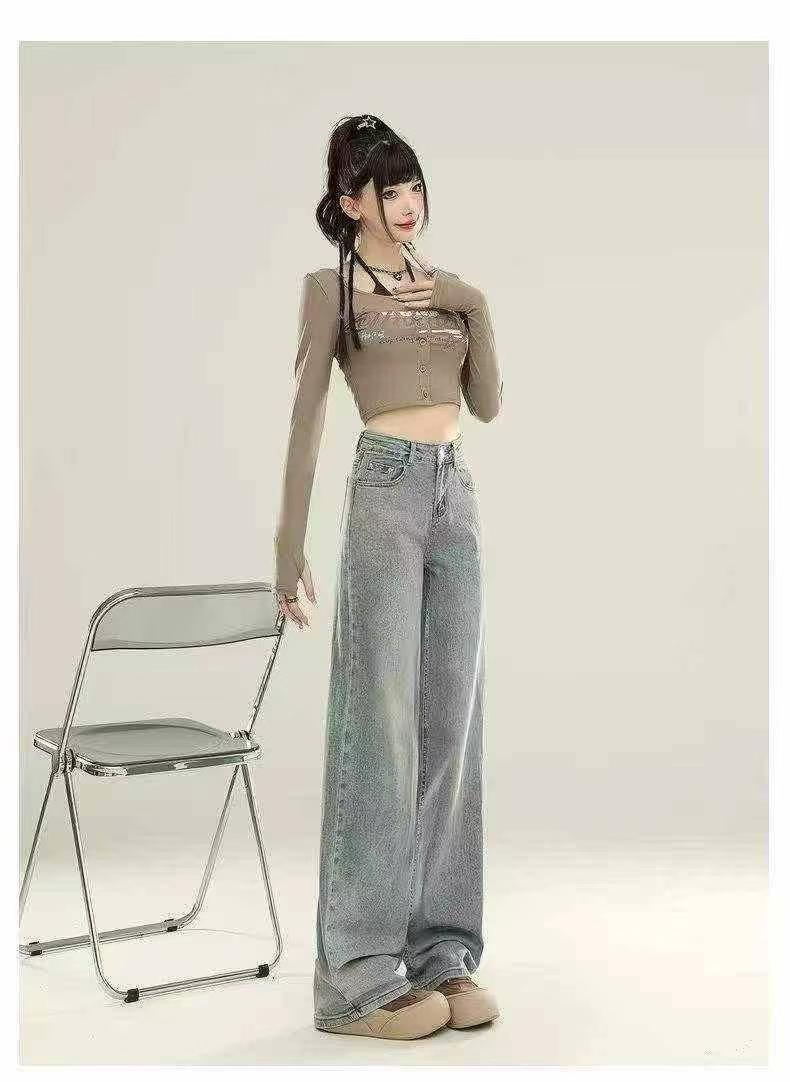 880 Helai Seluar Jeans Lurus Longgar Kaki Lebar Pinggang Tinggi Gaya Retro Jalanan Amerika - Image 9