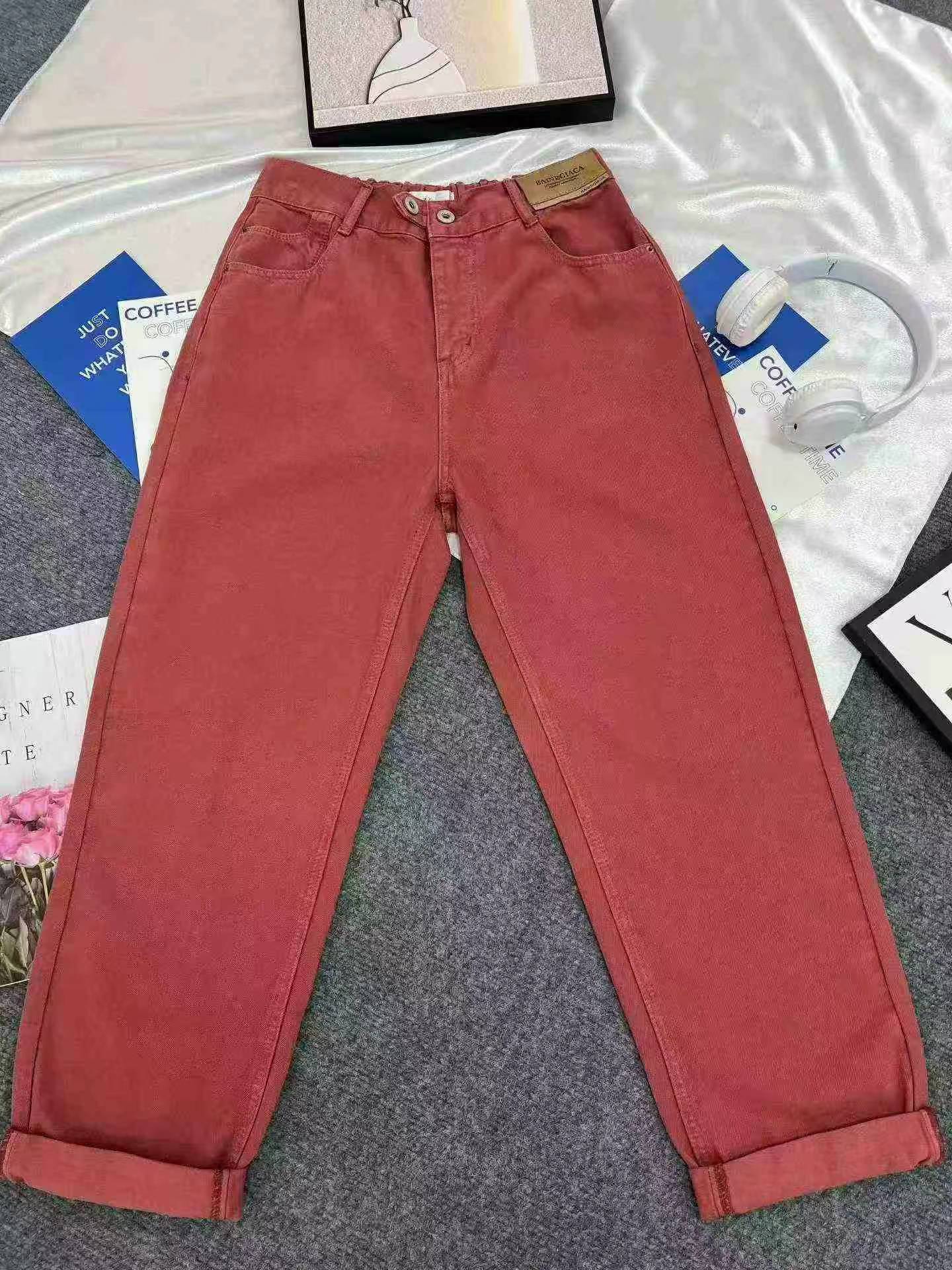 460PCS Angola Red Women's High Waist Loose Denim Jeans - Image 2