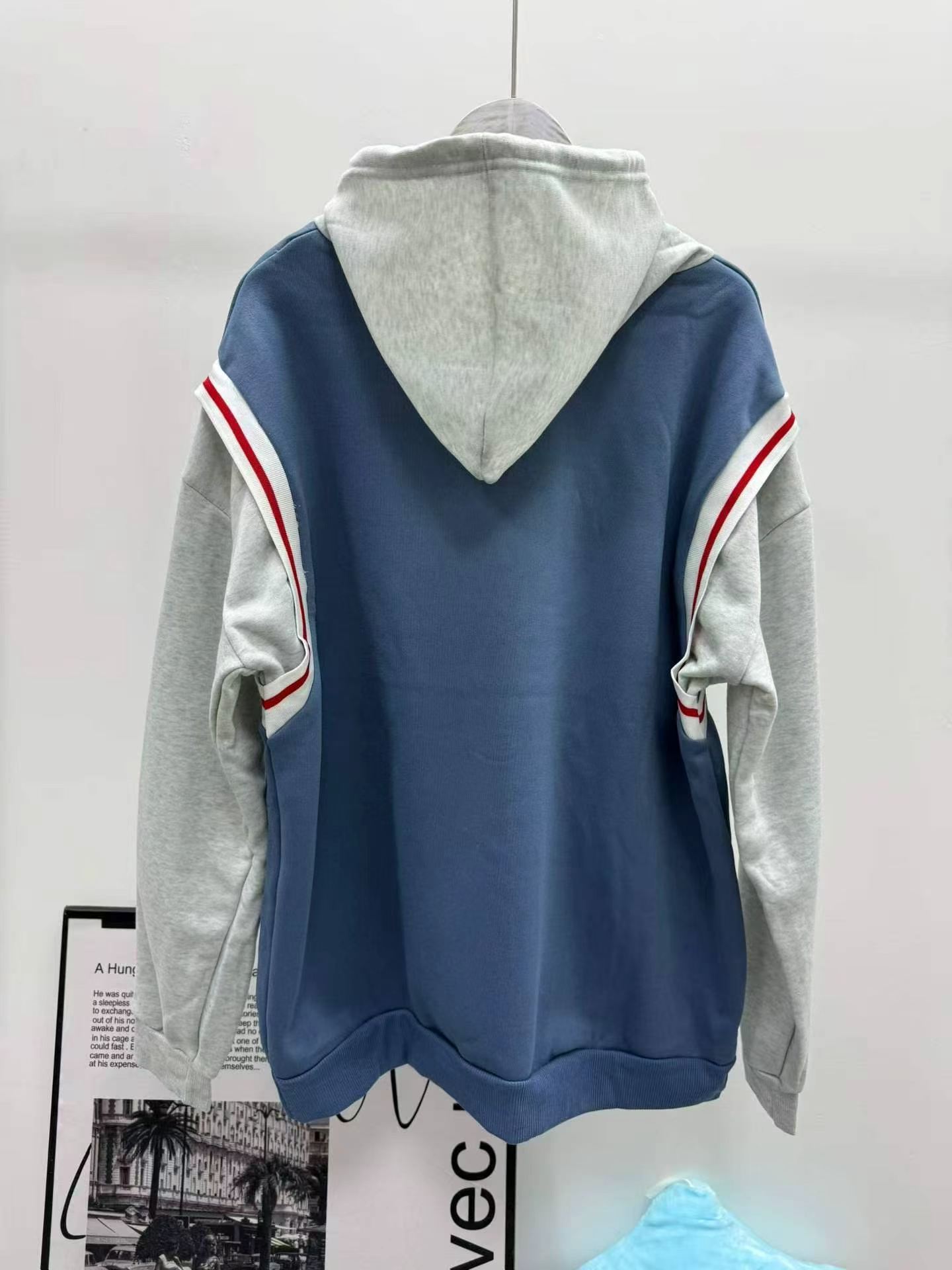 Men's Autumn American Retro Fleece Loose Fake Two-piece Hooded Sweatshirt 431pcs M-3XL - Image 4