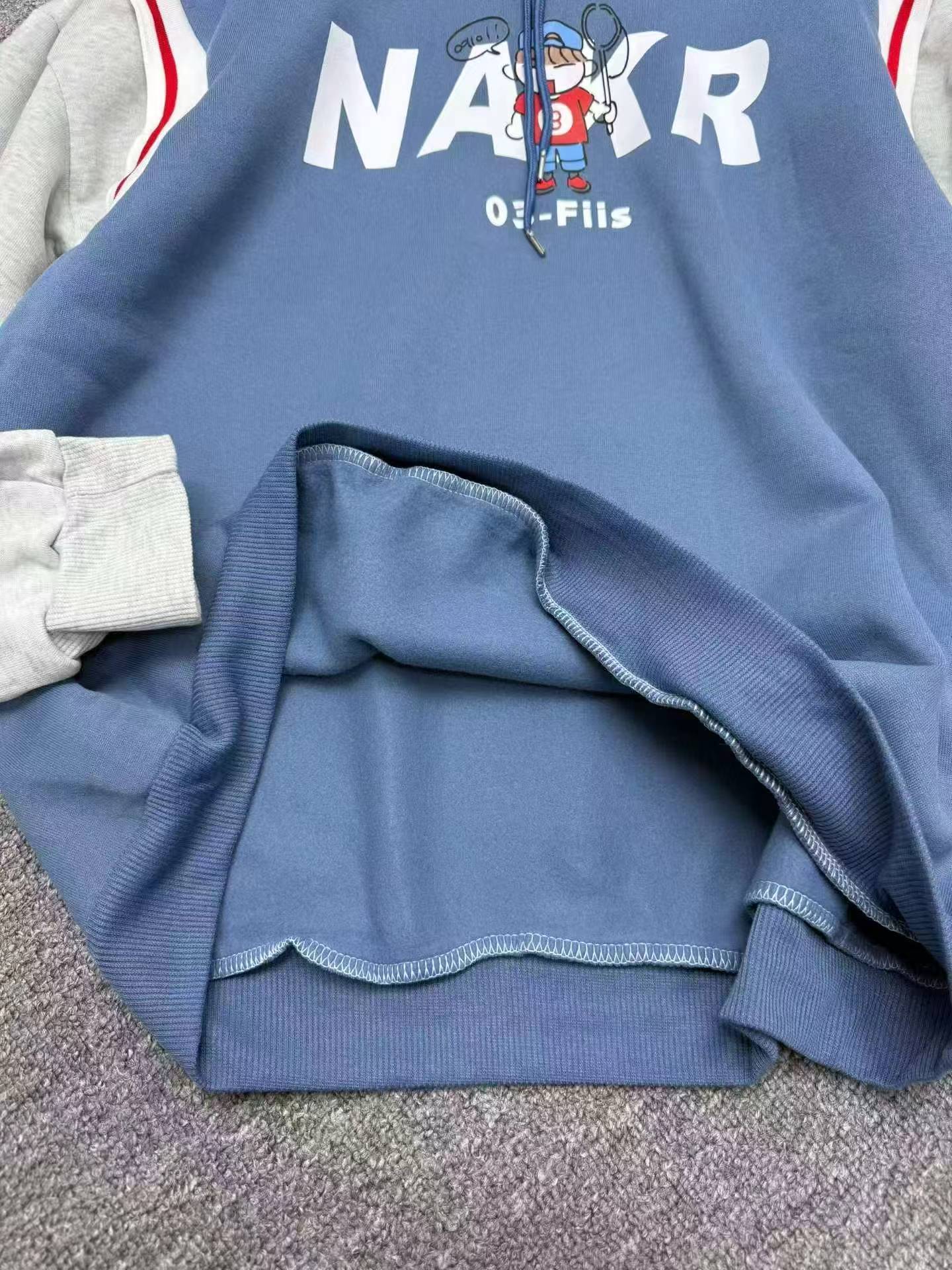 Men's Autumn American Retro Fleece Loose Fake Two-piece Hooded Sweatshirt 431pcs M-3XL - Image 5