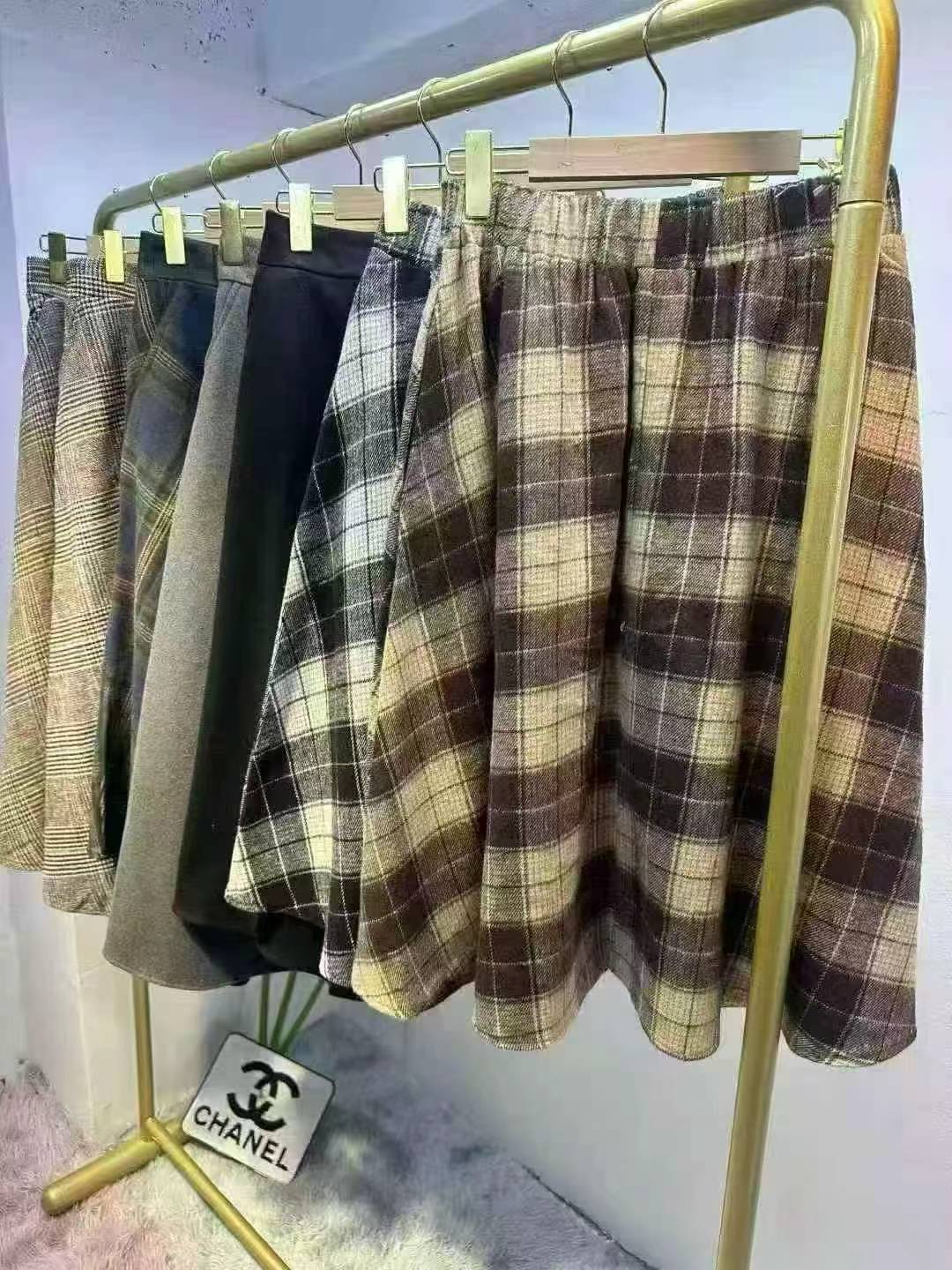 Autumn Winter Woolen Plaid High Waist A-line Long Skirt S-XXL 520pcs - Image 2
