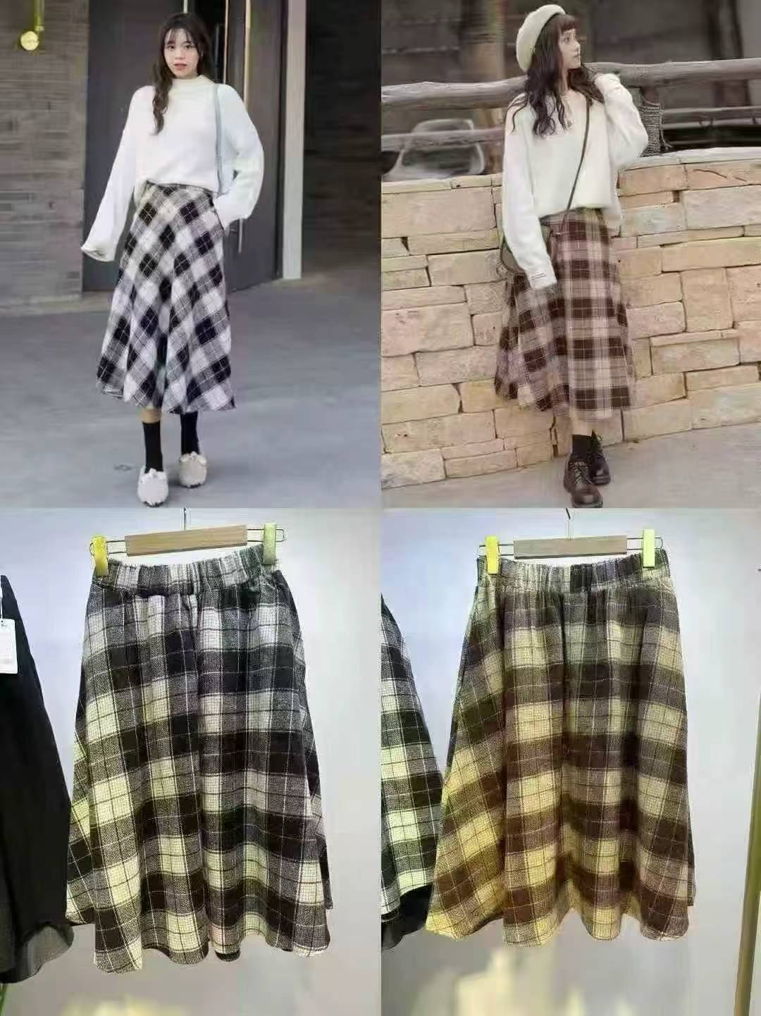 Autumn Winter Woolen Plaid High Waist A-line Long Skirt S-XXL 520pcs - Image 3