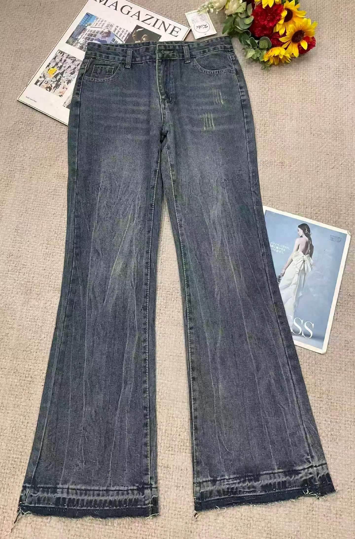 Jeans printemps-automne en coton lavé, droits à jambe large et micro-évasés, taille XL, environ 360 pièces - Image 2