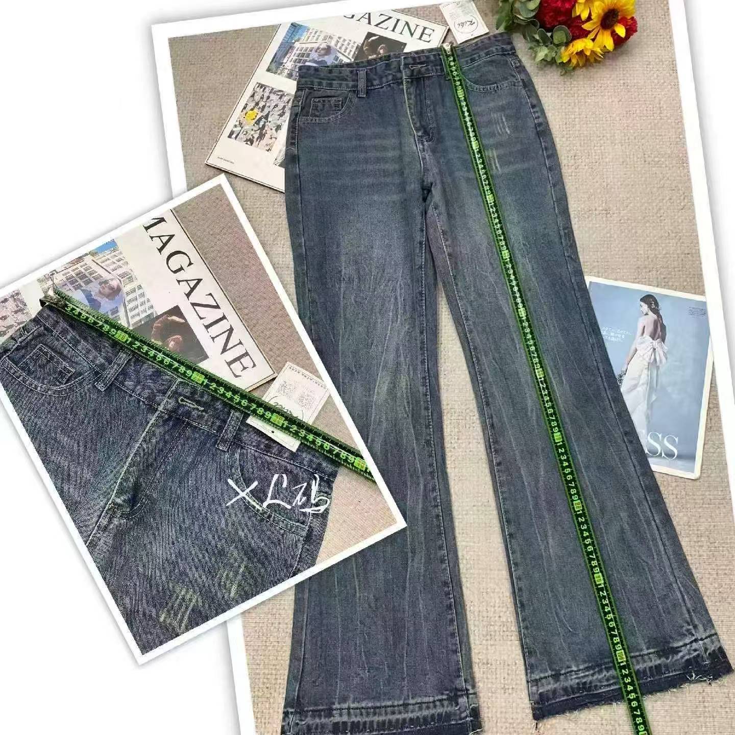 Jeans printemps-automne en coton lavé, droits à jambe large et micro-évasés, taille XL, environ 360 pièces - Image 4