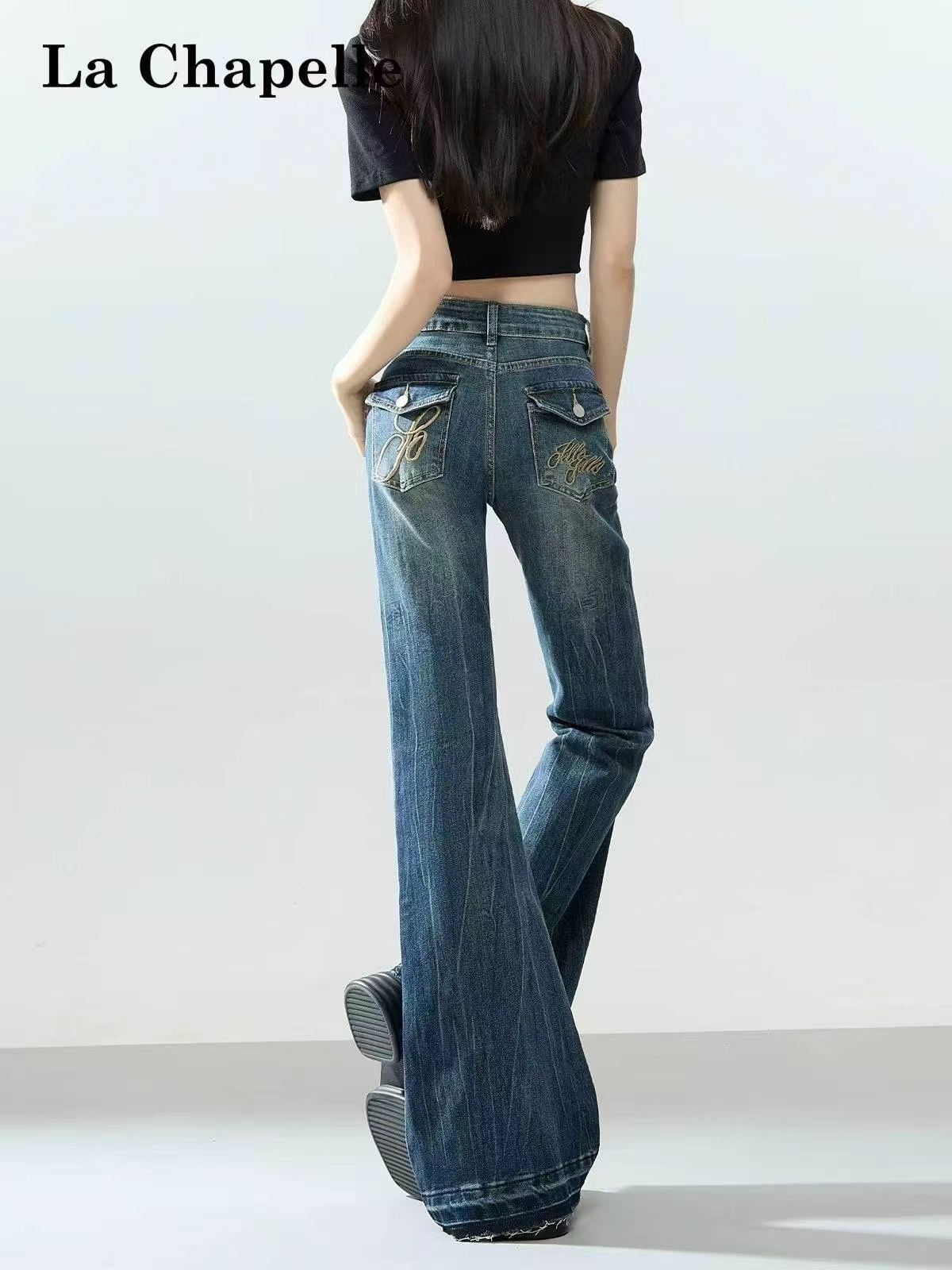 Jeans printemps-automne en coton lavé, droits à jambe large et micro-évasés, taille XL, environ 360 pièces - Image 7