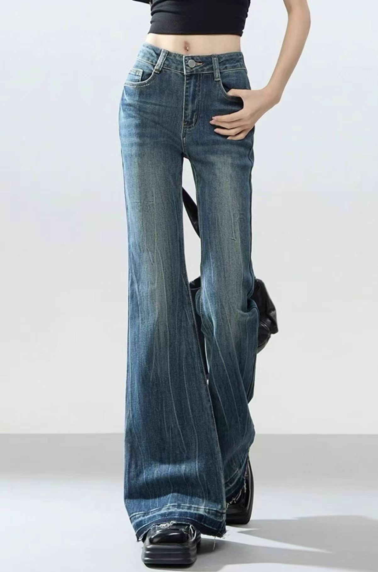 Jeans printemps-automne en coton lavé, droits à jambe large et micro-évasés, taille XL, environ 360 pièces - Image 8
