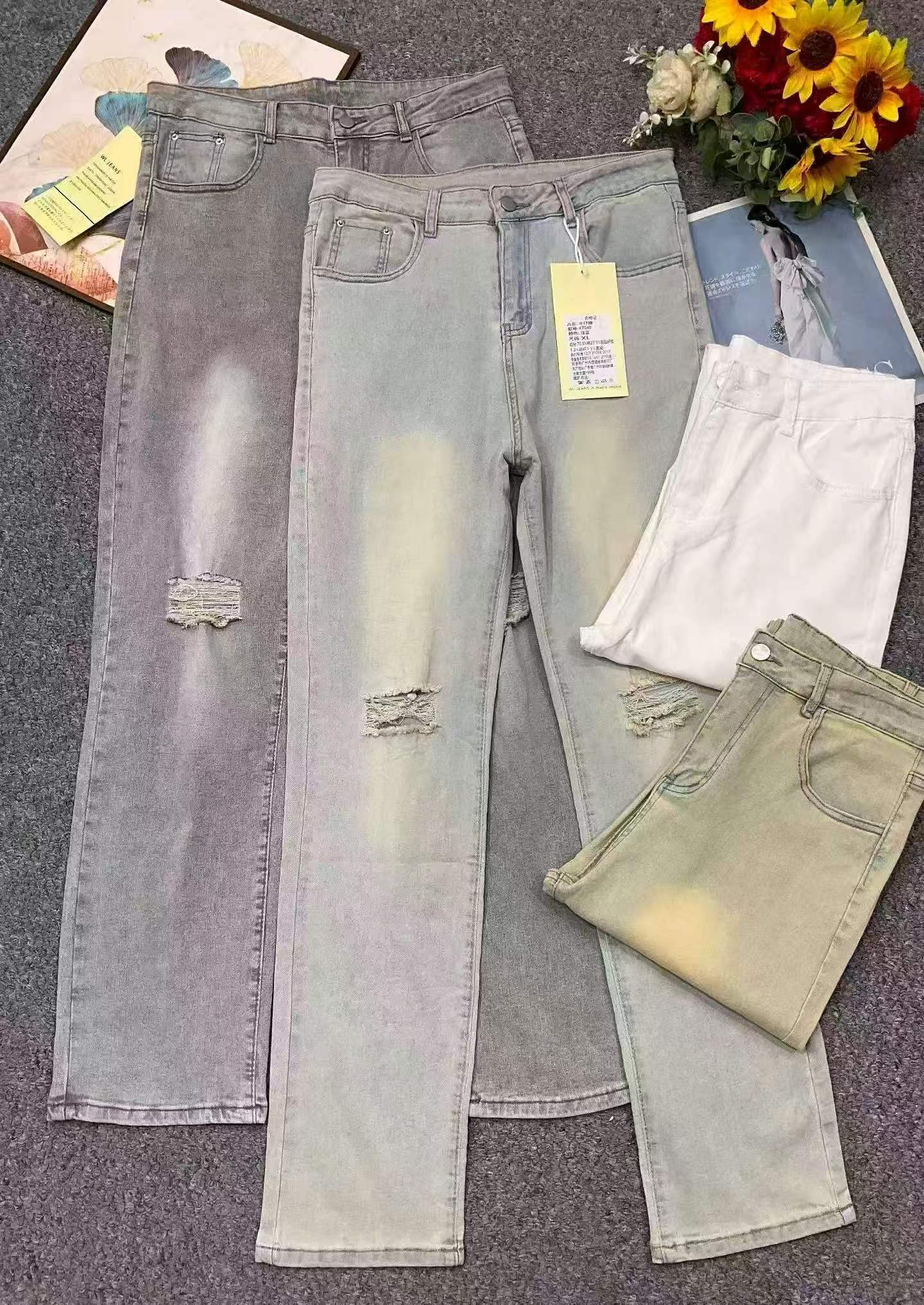 1000 dona erkaklar uchun amerikacha vintage yirtilgan tor-to‘g‘ri fasonli jinsi shimlar - Image 2