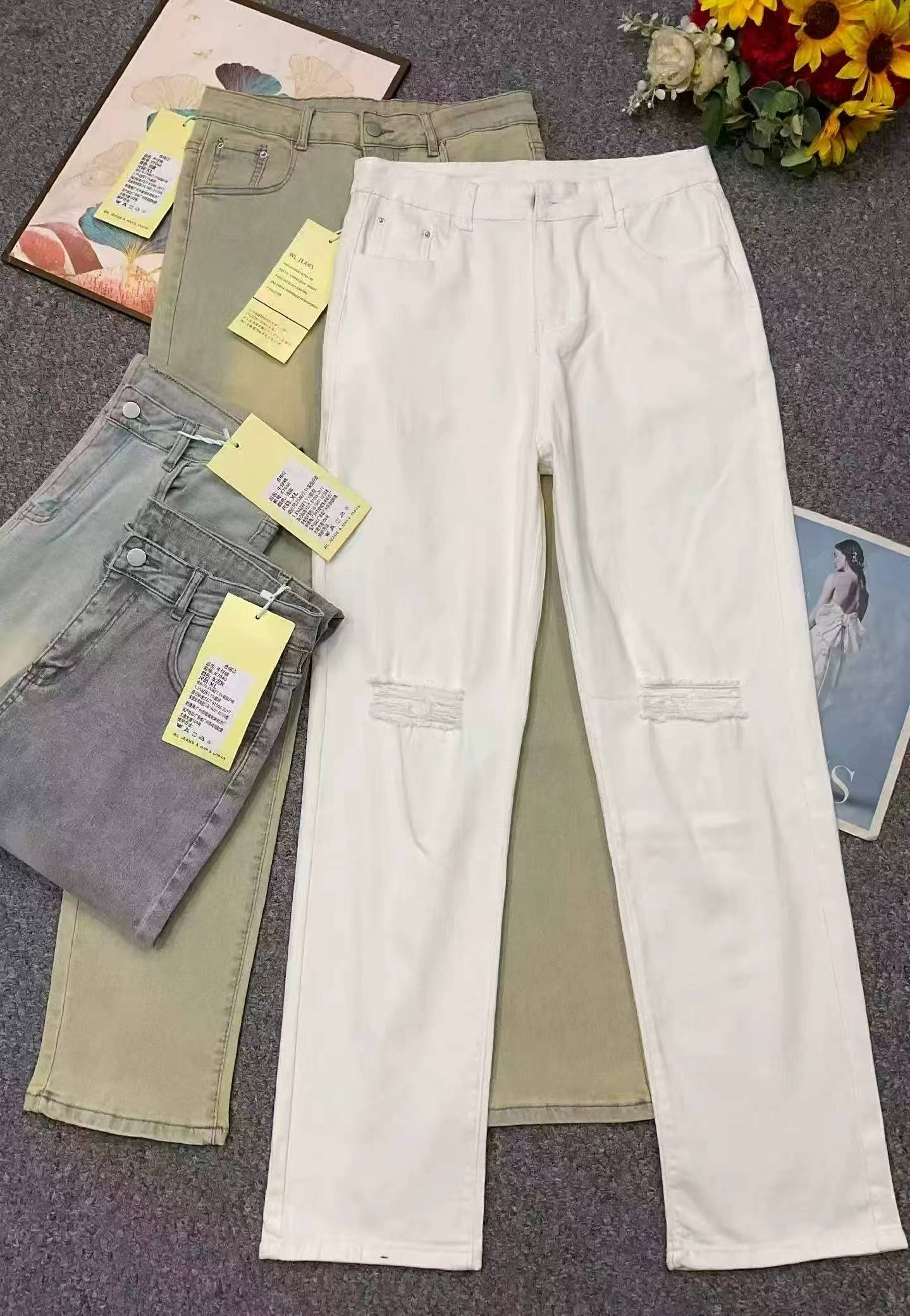 1000 dona erkaklar uchun amerikacha vintage yirtilgan tor-to‘g‘ri fasonli jinsi shimlar - Image 3