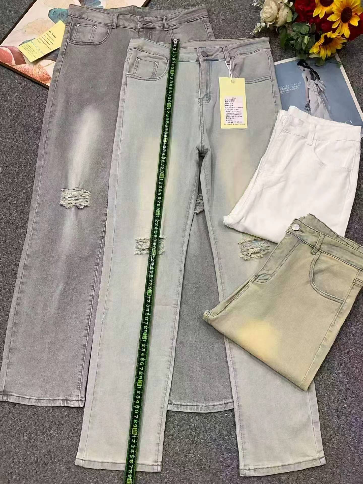 1000 dona erkaklar uchun amerikacha vintage yirtilgan tor-to‘g‘ri fasonli jinsi shimlar - Image 5