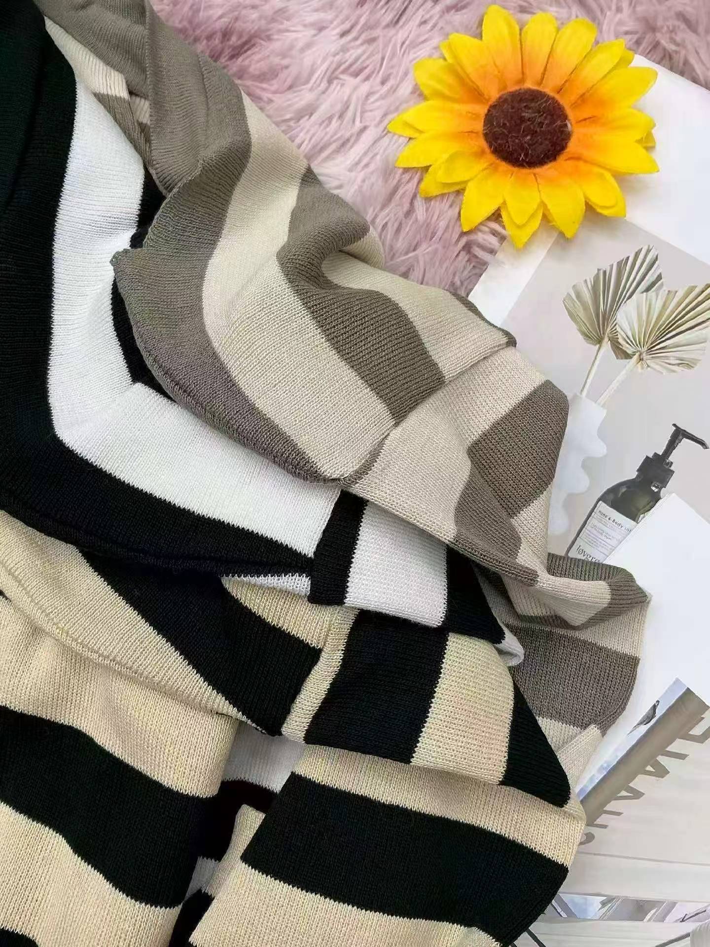 Sweater Leher Bulat Korea Berjalur Blok Warna Retro Musim Bunga Musim Luruh, 878 Keping - Image 9