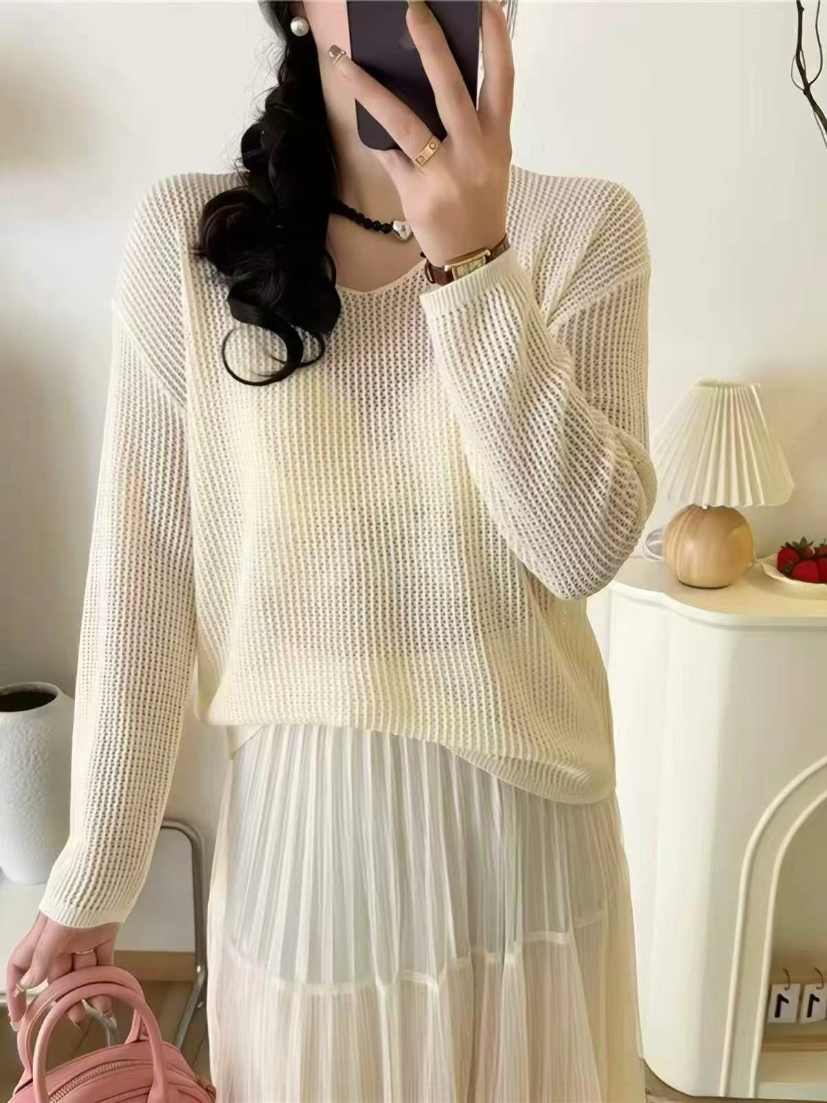 Early Autumn New Korean Style Solid Loose V-neck Knit Pullover Sweater 436 Pieces - Image 7